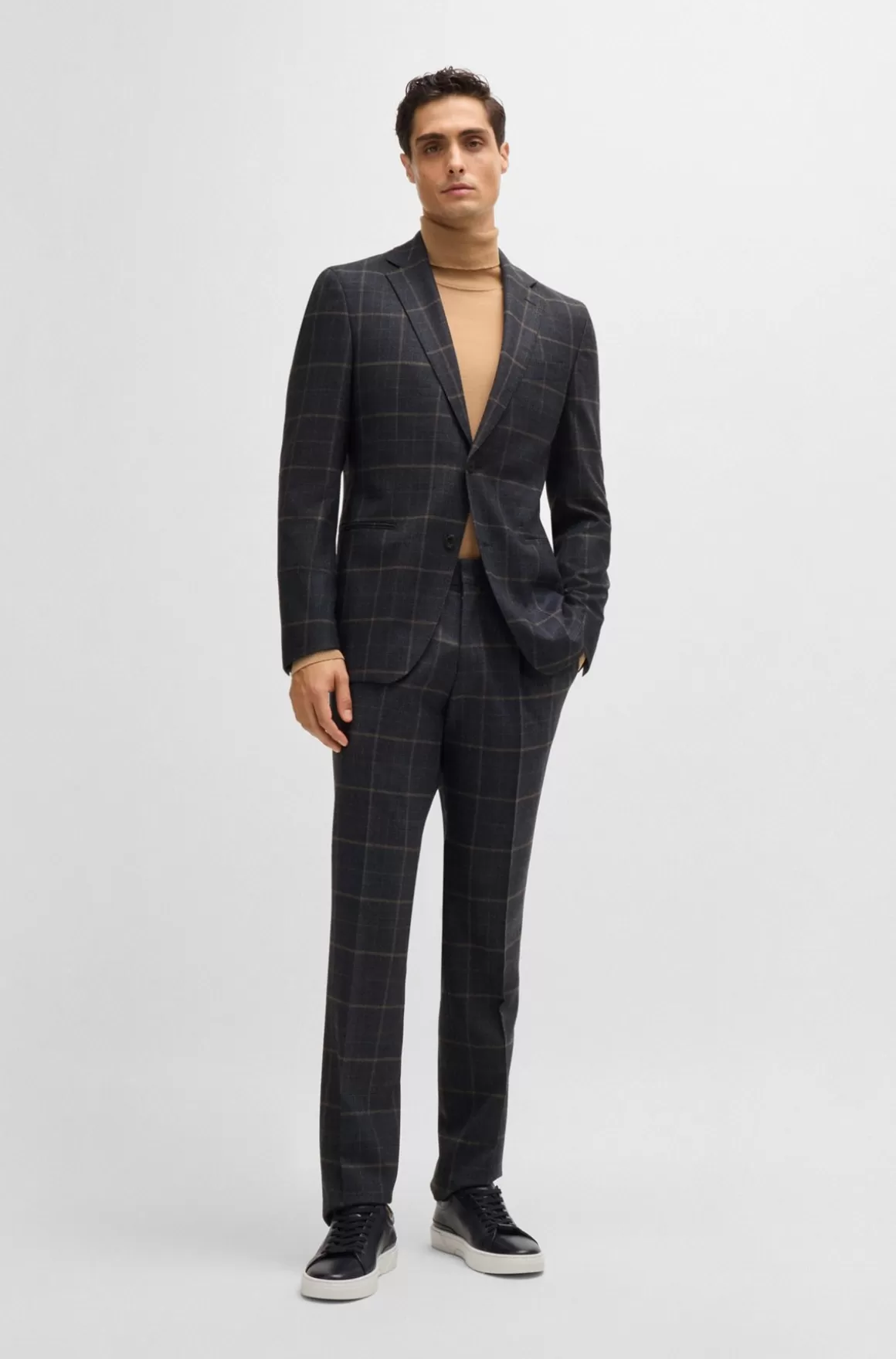 HUGO BOSS Jakkesæt Med Slim Fit I Ternet Uld Med Stræk