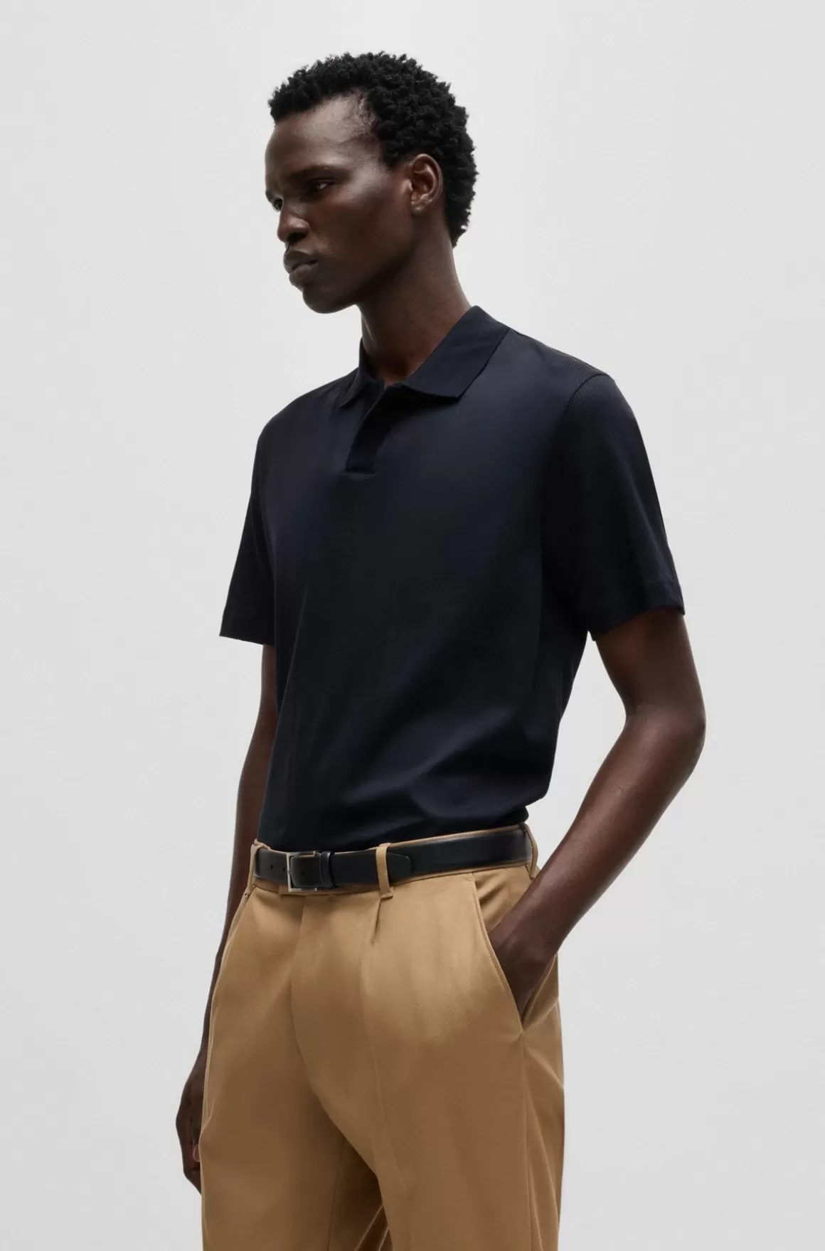 HUGO BOSS Johnny-krave Poloshirt I Bomuld Med Blandet Struktur