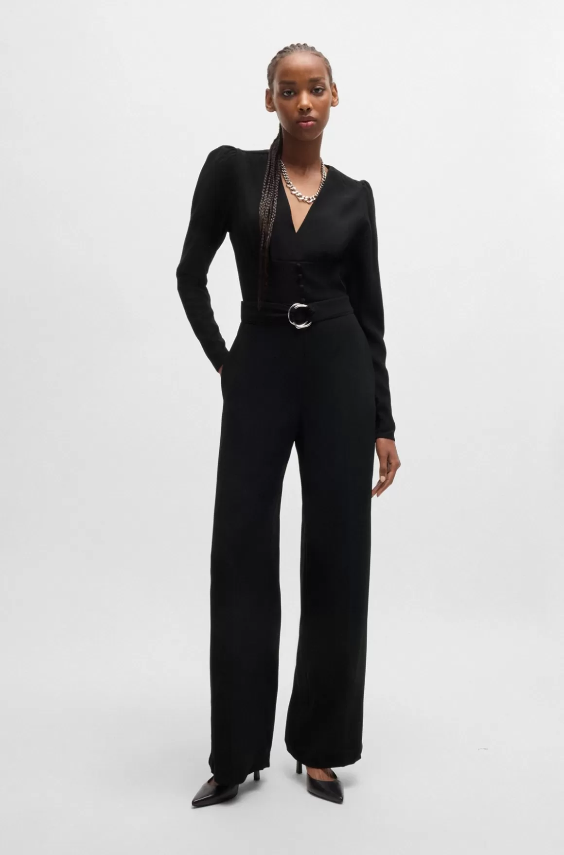 HUGO BOSS Jumpsuit I Blødt Crepestof Med Bælte Og Knaplukning