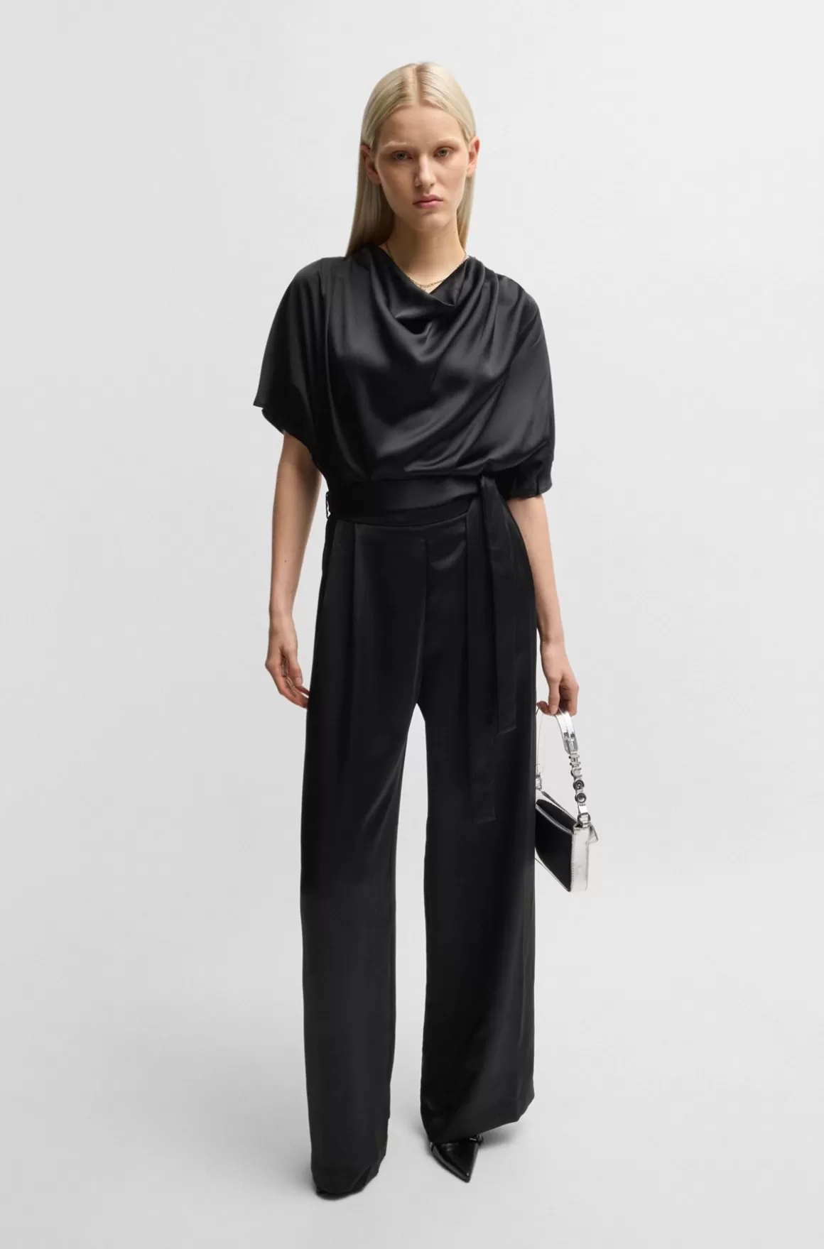 HUGO BOSS Jumpsuit I Draperende Satin Med Vandfaldsudskæring Og Regular Fit