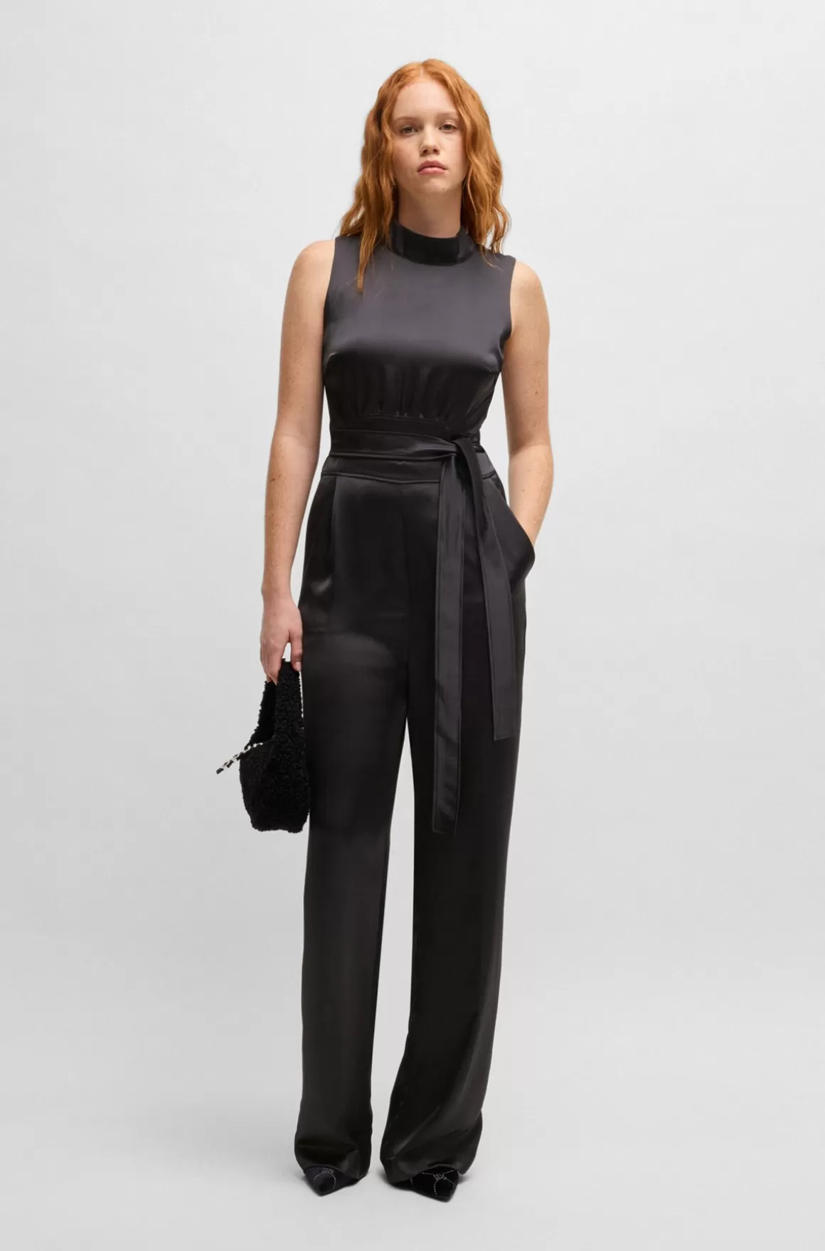 HUGO BOSS Jumpsuit Med Høj Hals I Satin Med Bindebælte