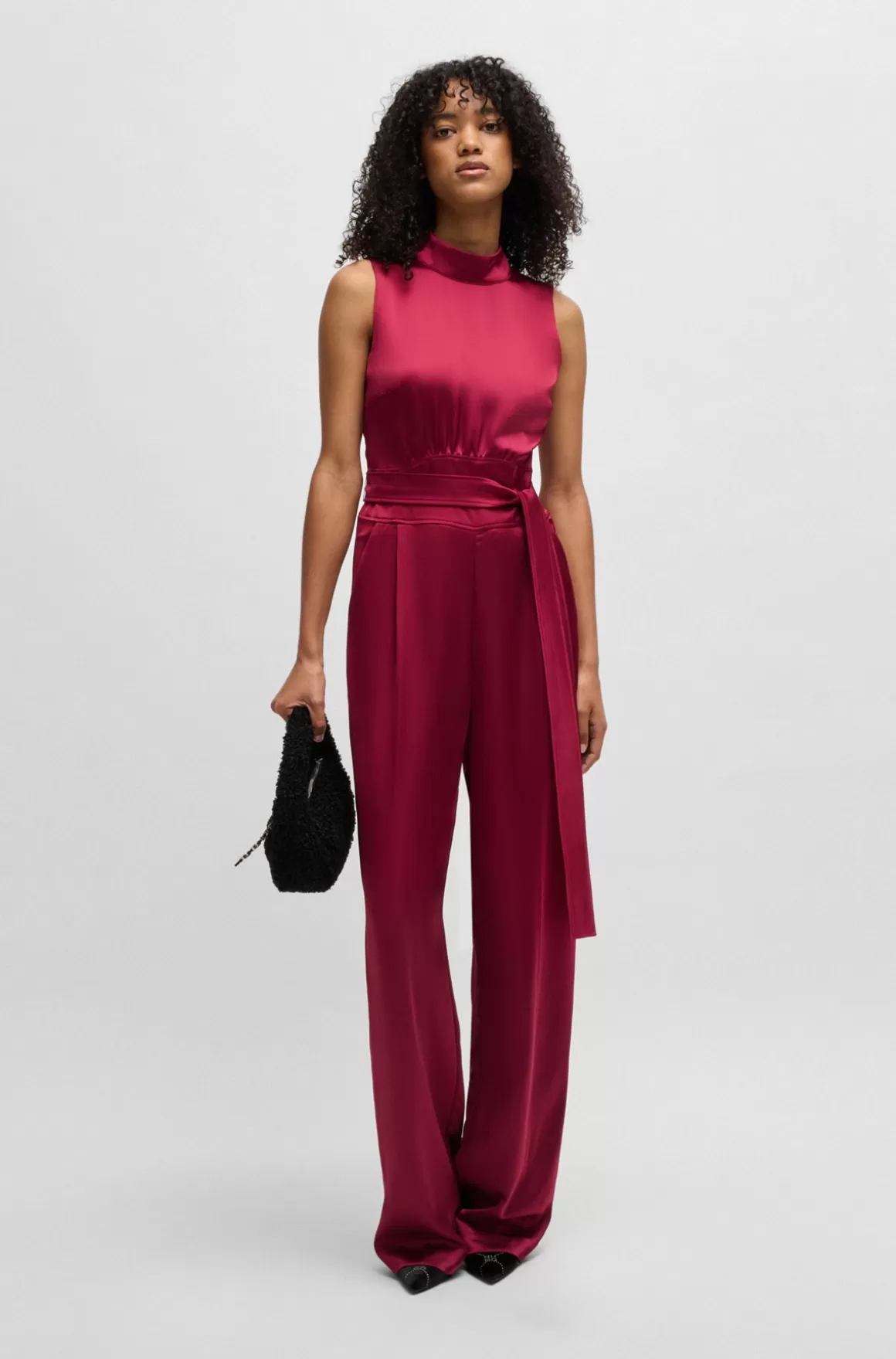 HUGO BOSS Jumpsuit Med Høj Hals I Satin Med Bindebælte