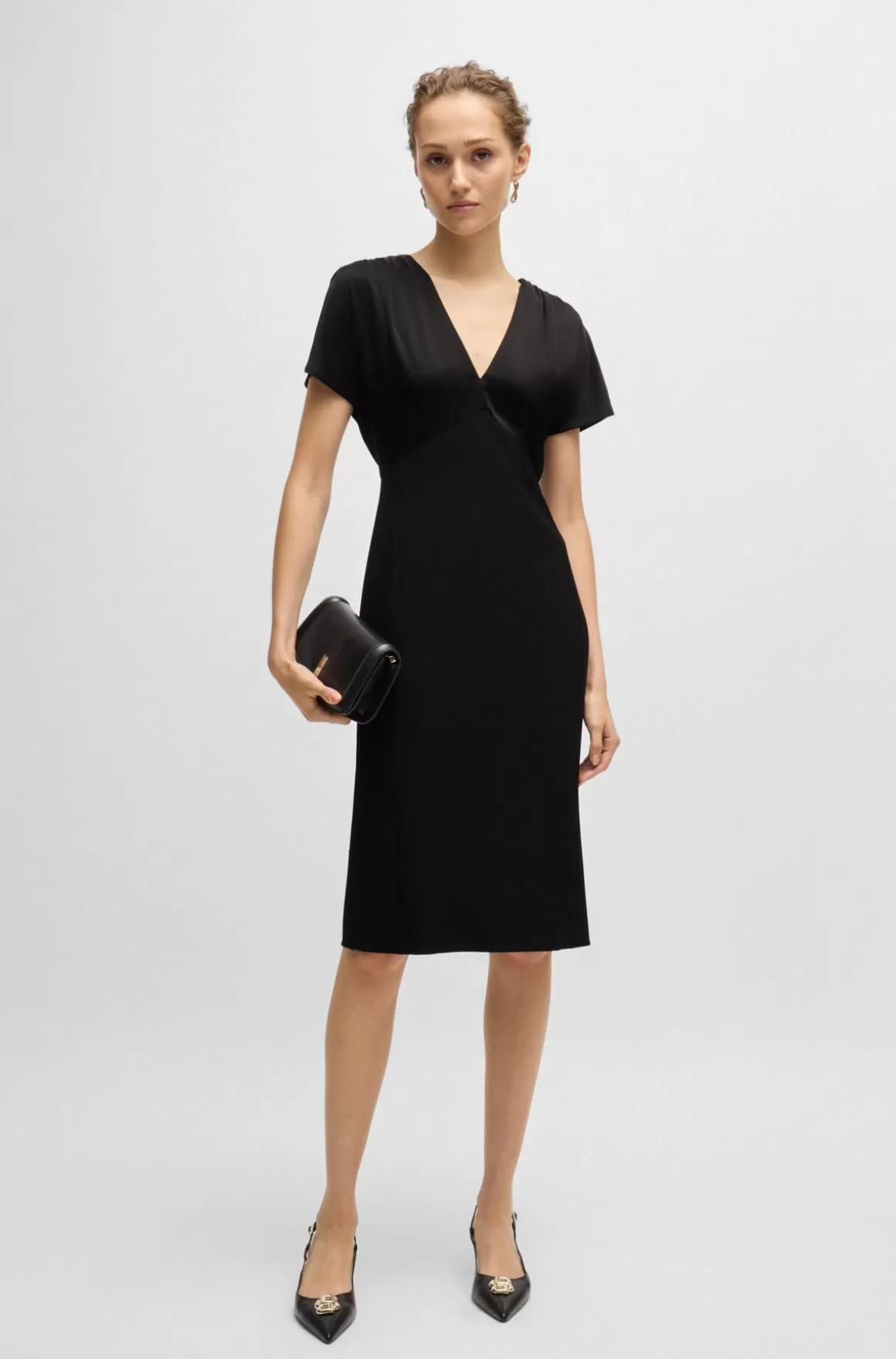 HUGO BOSS Kjole I Blandede Materialer Med Slim Fit Og V-hals