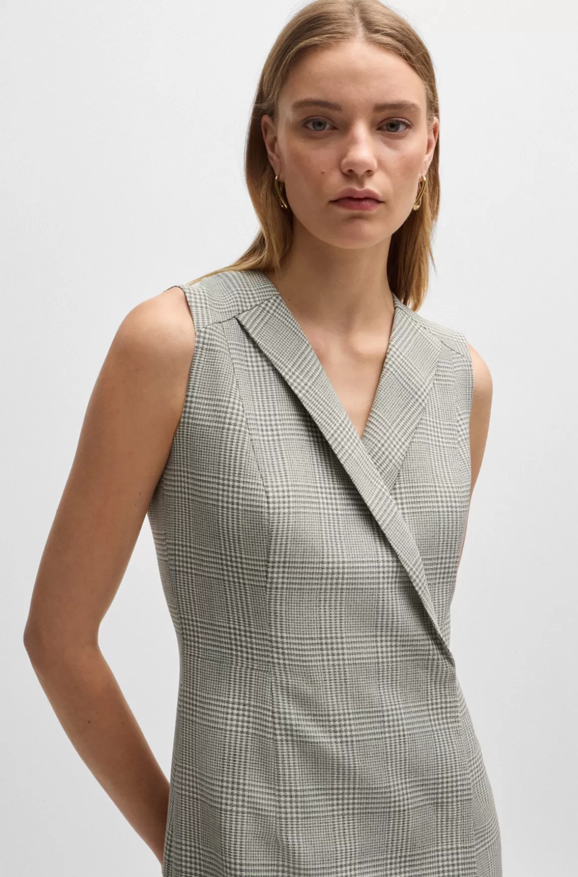 HUGO BOSS Kjole Med Slå Om-effekt I Ternet Uldcrepe Af Ny Uld