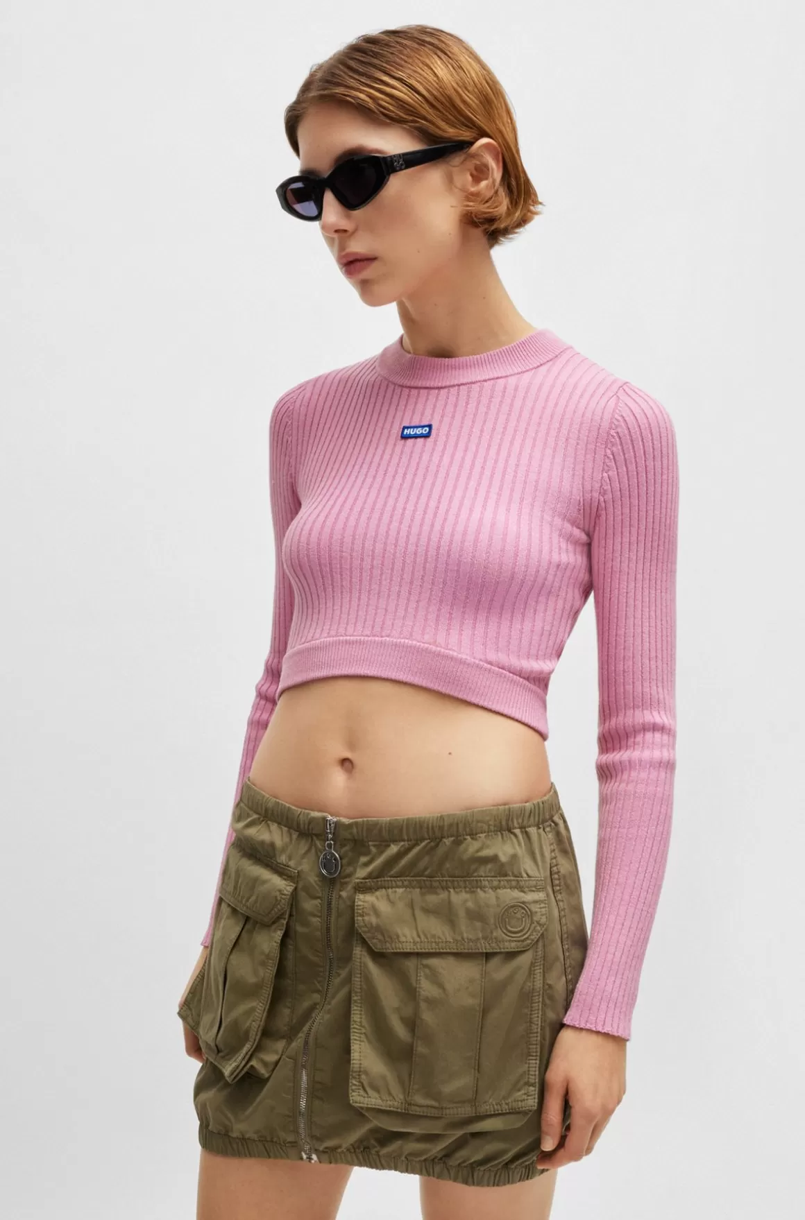 HUGO BOSS Kort Sweater Med Blåt Logomærkat