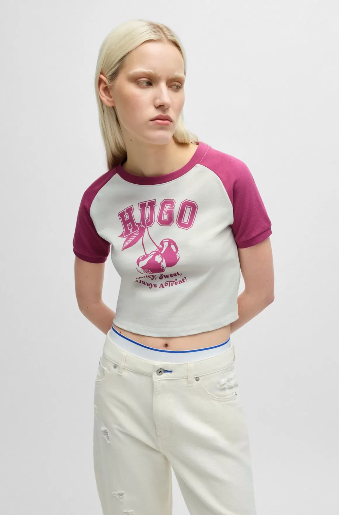 HUGO BOSS Kort T-shirt I Bomuldsjersey Med Varsity-print