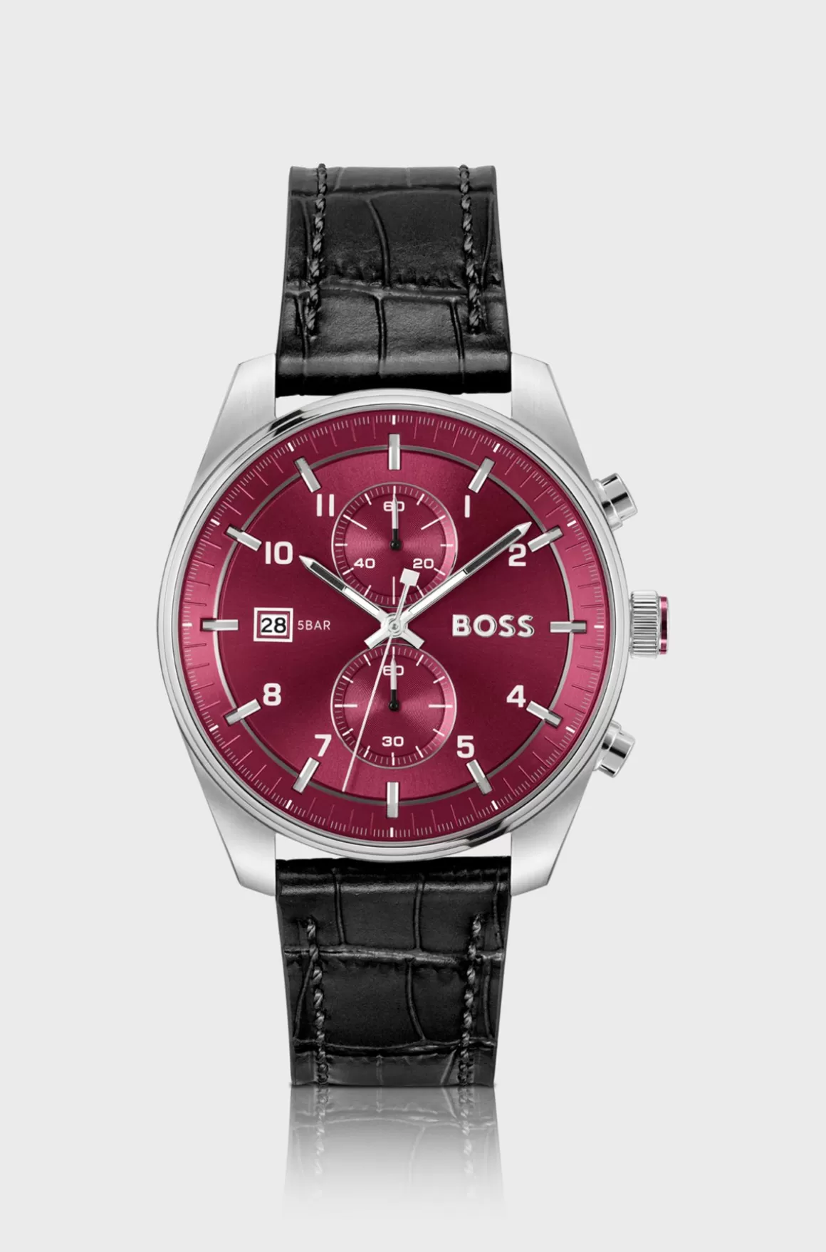 HUGO BOSS Kronografur I Sølvnuancer Og Læderrem Med Alligatorlook