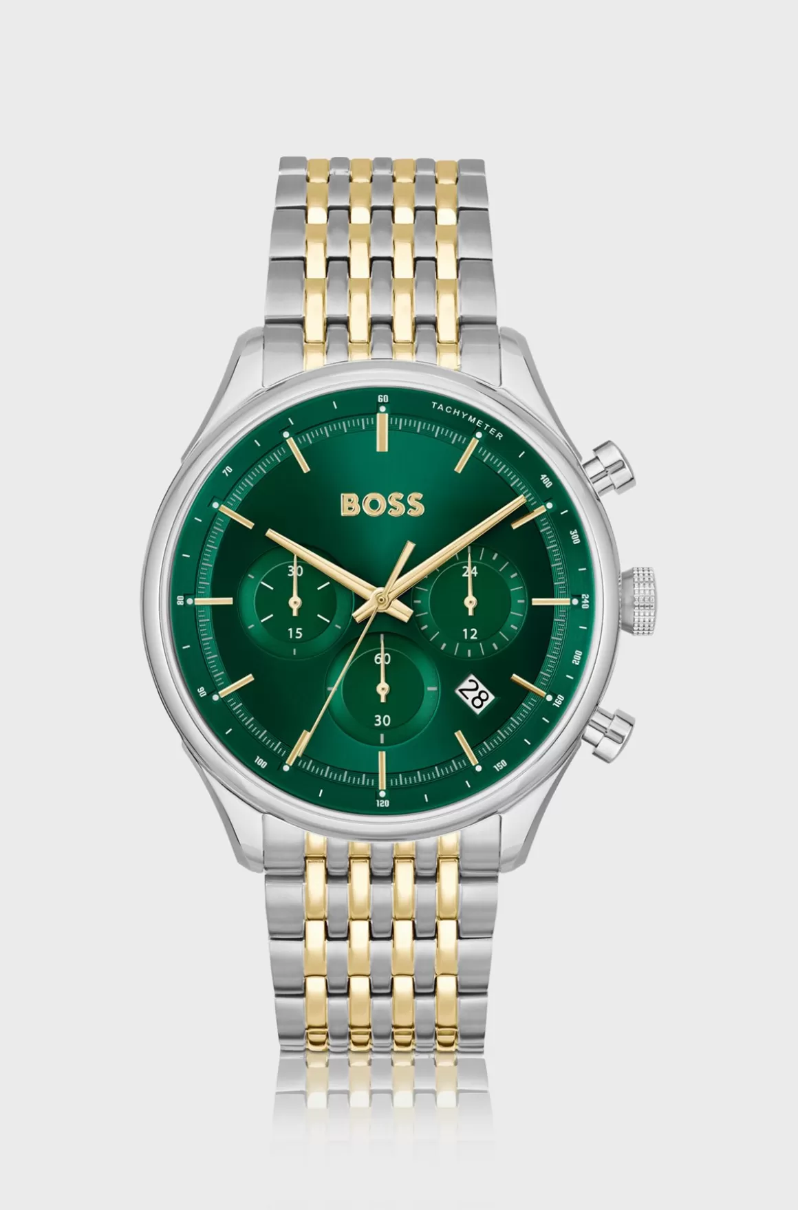 HUGO BOSS Kronograf-ur Med Grøn Urskive Og Tofarvet Lænkerem