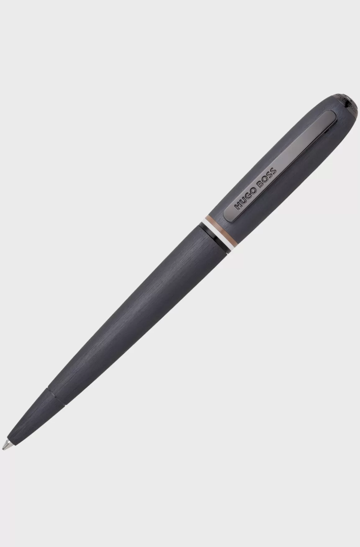 HUGO BOSS Kuglepen I Børstet Look Med Signaturstribet Ring