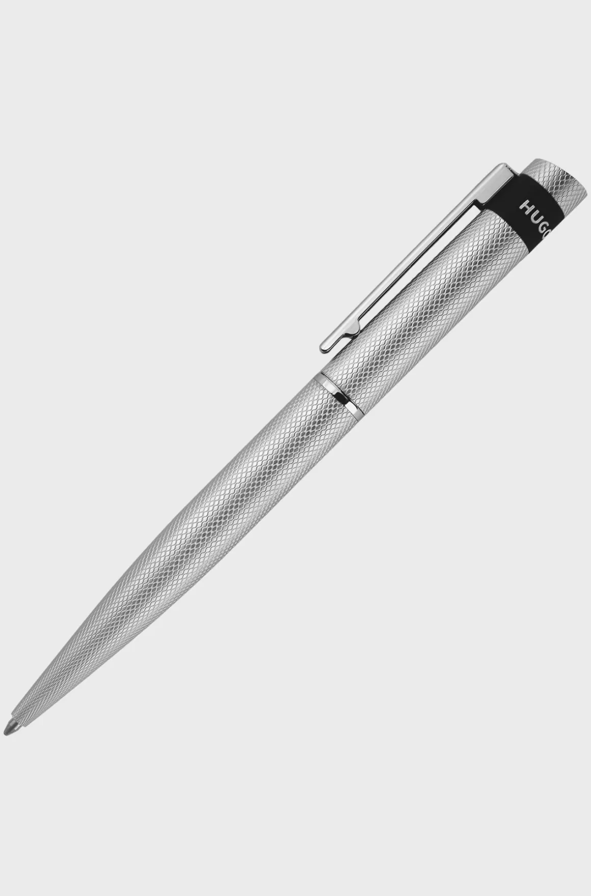HUGO BOSS Kuglepen I Krom Med Mat Diamantskåret Mønster