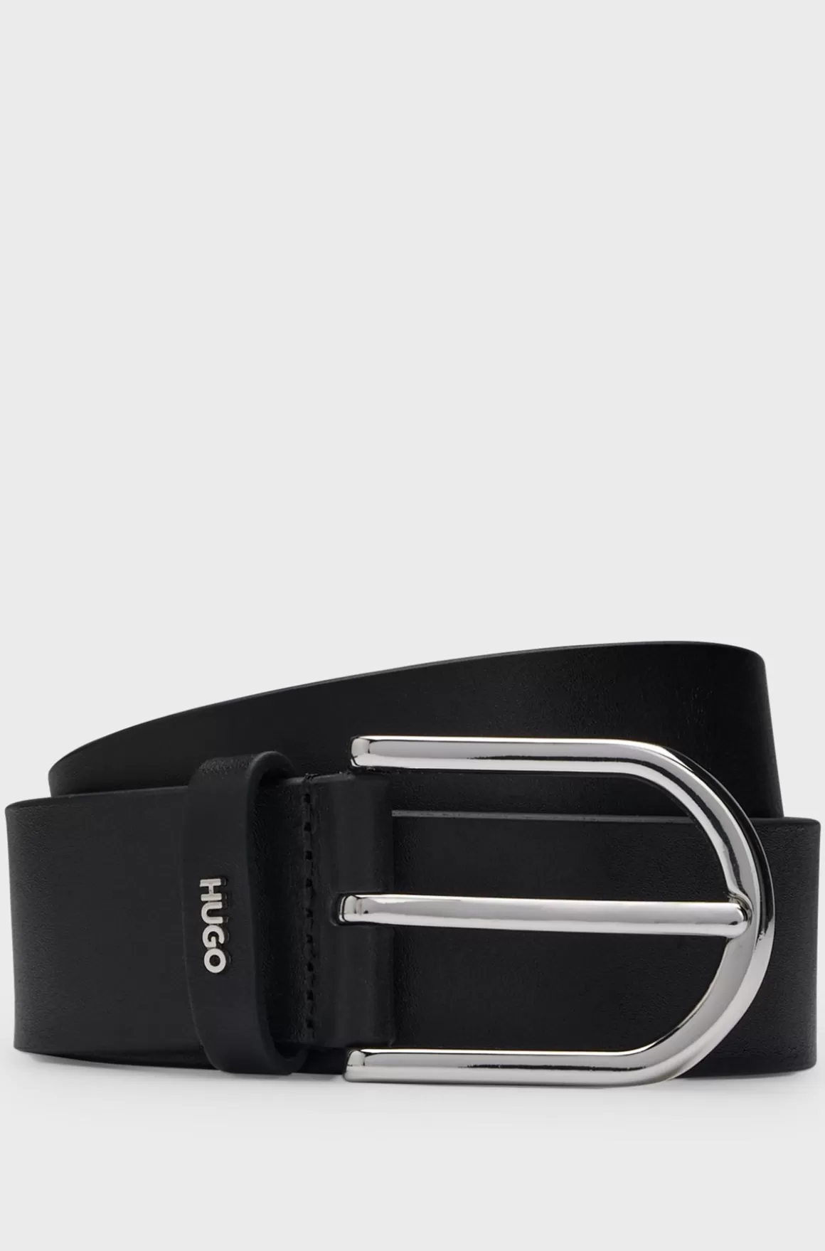 HUGO BOSS Læderbælte Med Logo Og Blankt Sølvspænde