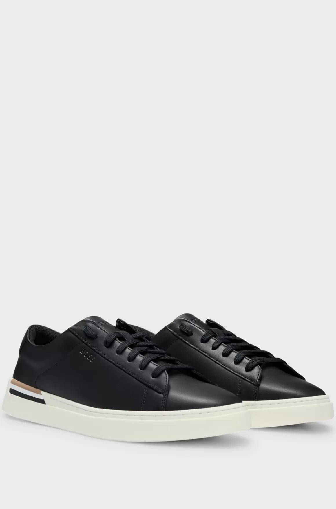 HUGO BOSS Lædersneakers Med Kopsål, Logo Og Signaturstriber