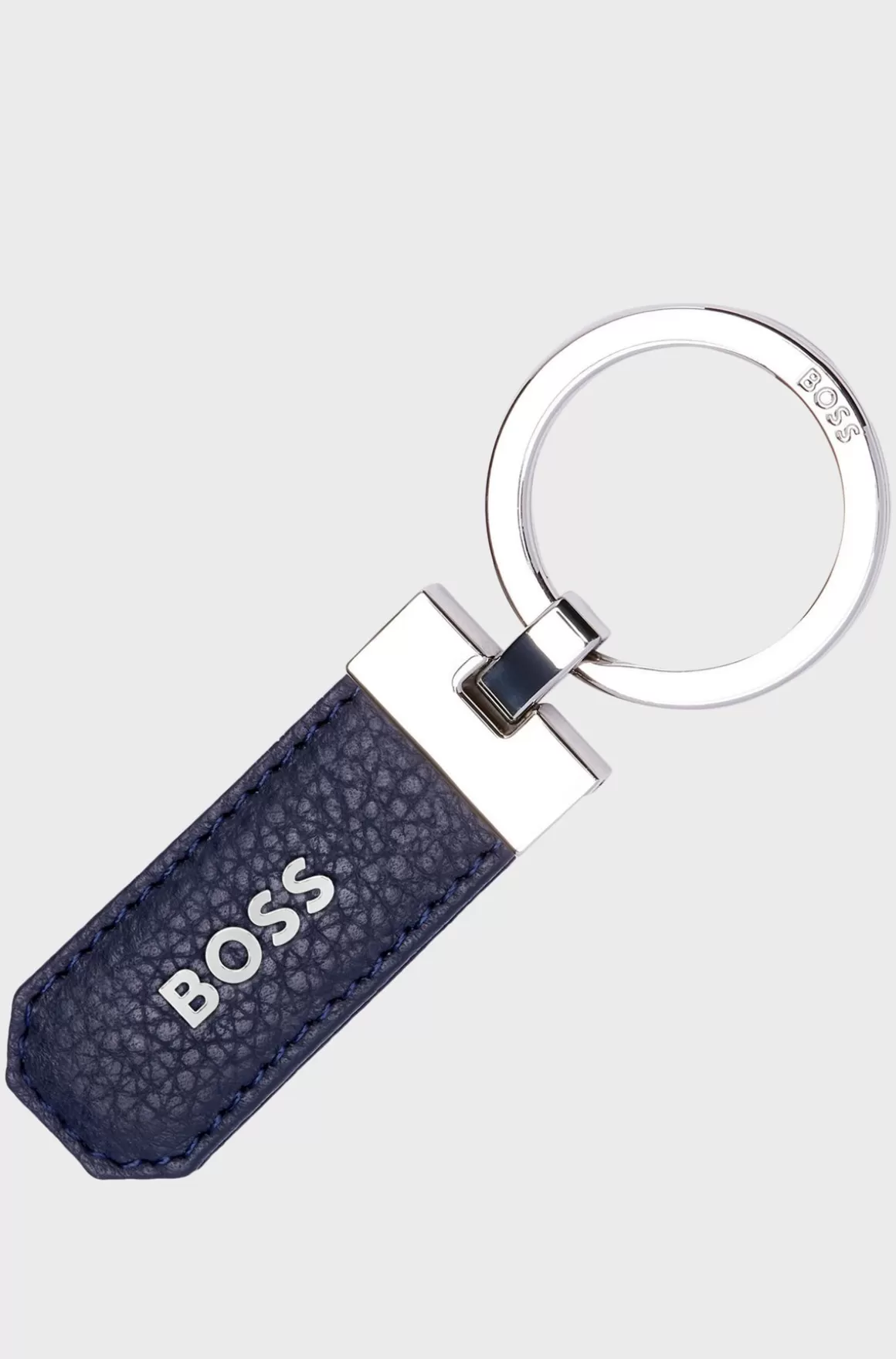 HUGO BOSS Logonøglering I Marineblå, Tekstureret Læder Og Messing