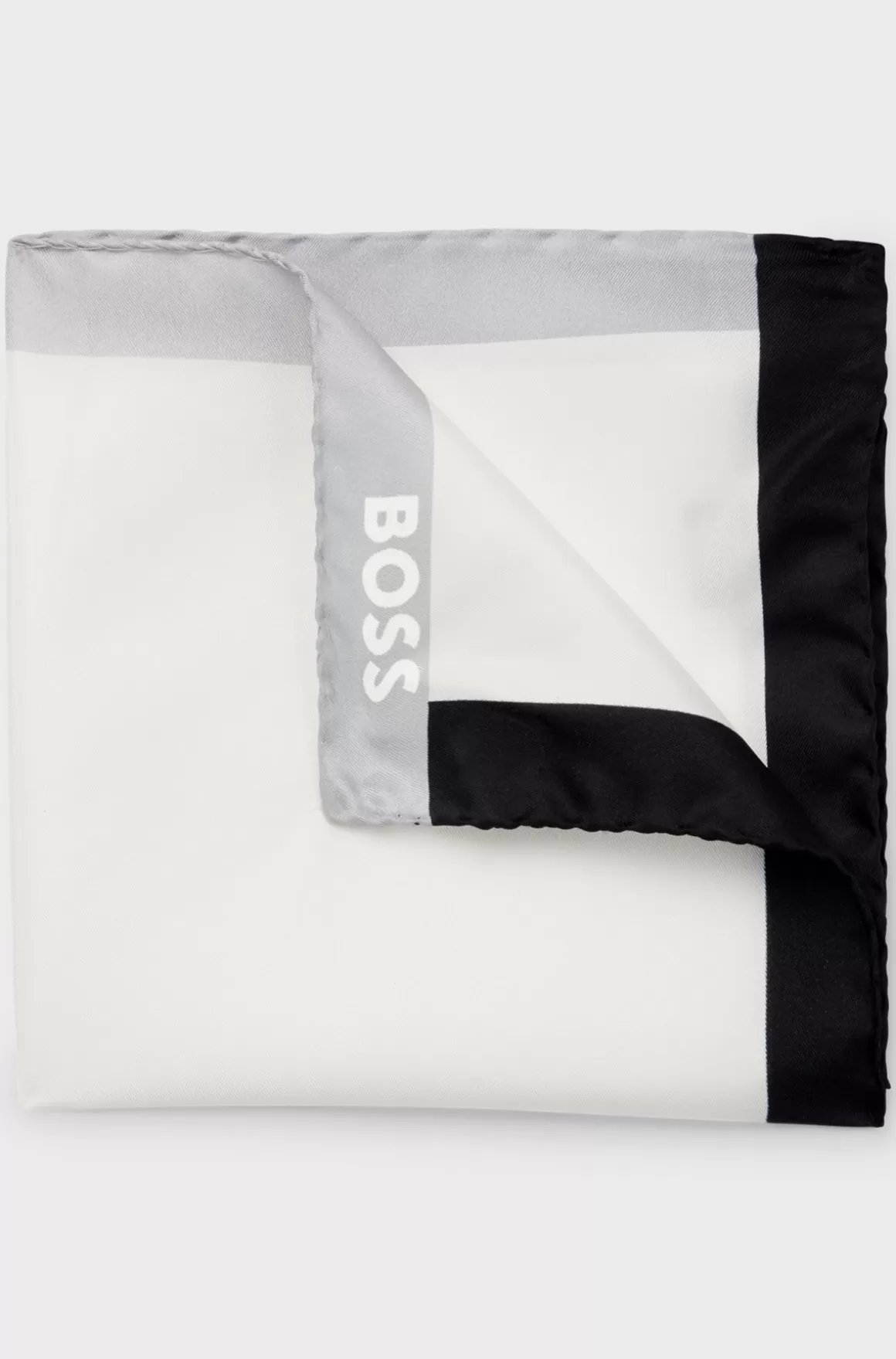 HUGO BOSS Lommetørklæde I Silke Med Branding Og Print I Kanten