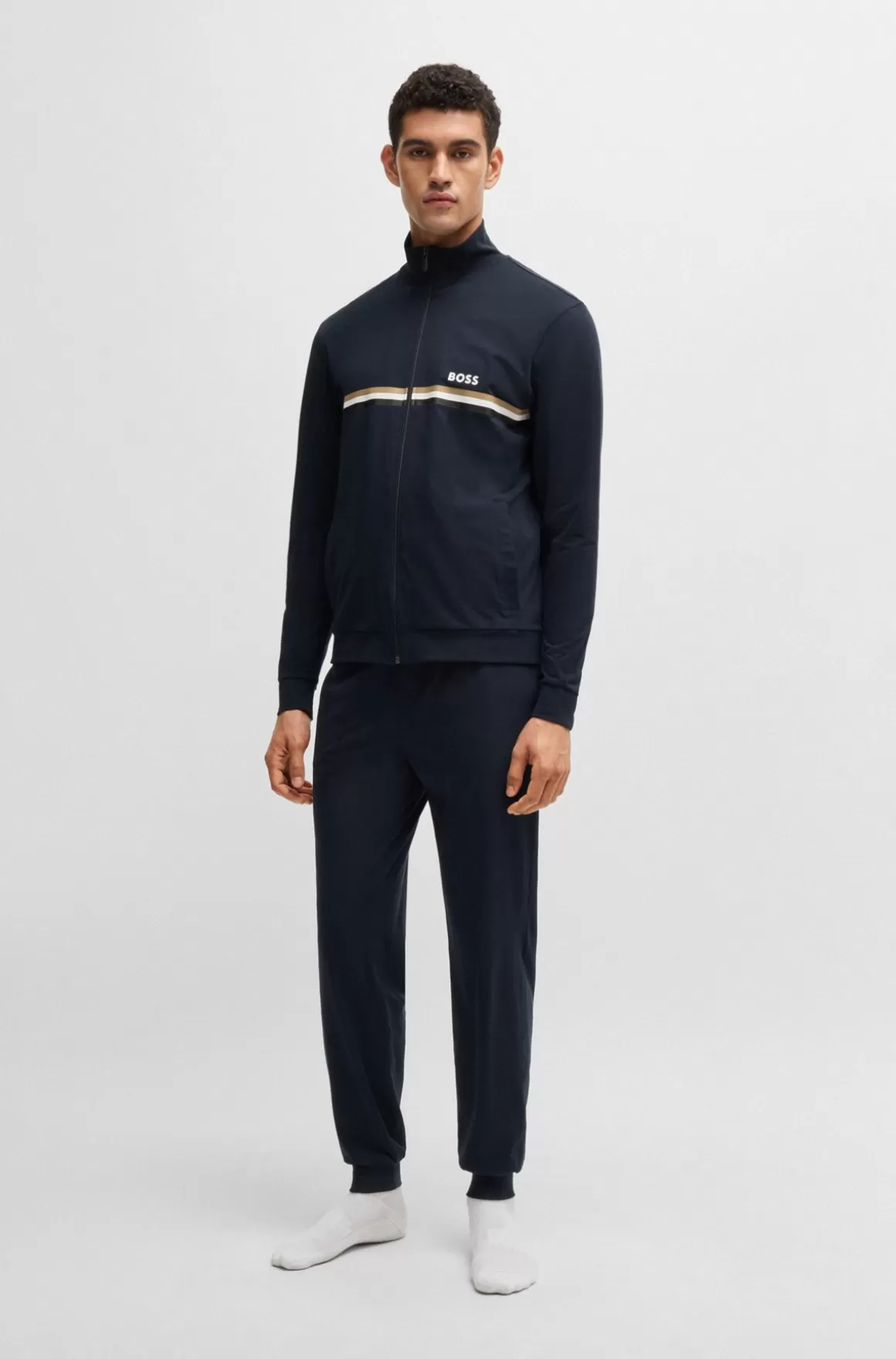 HUGO BOSS Loungewearsæt I Bomuld Med Stræk, Signaturstriber Og Logoer