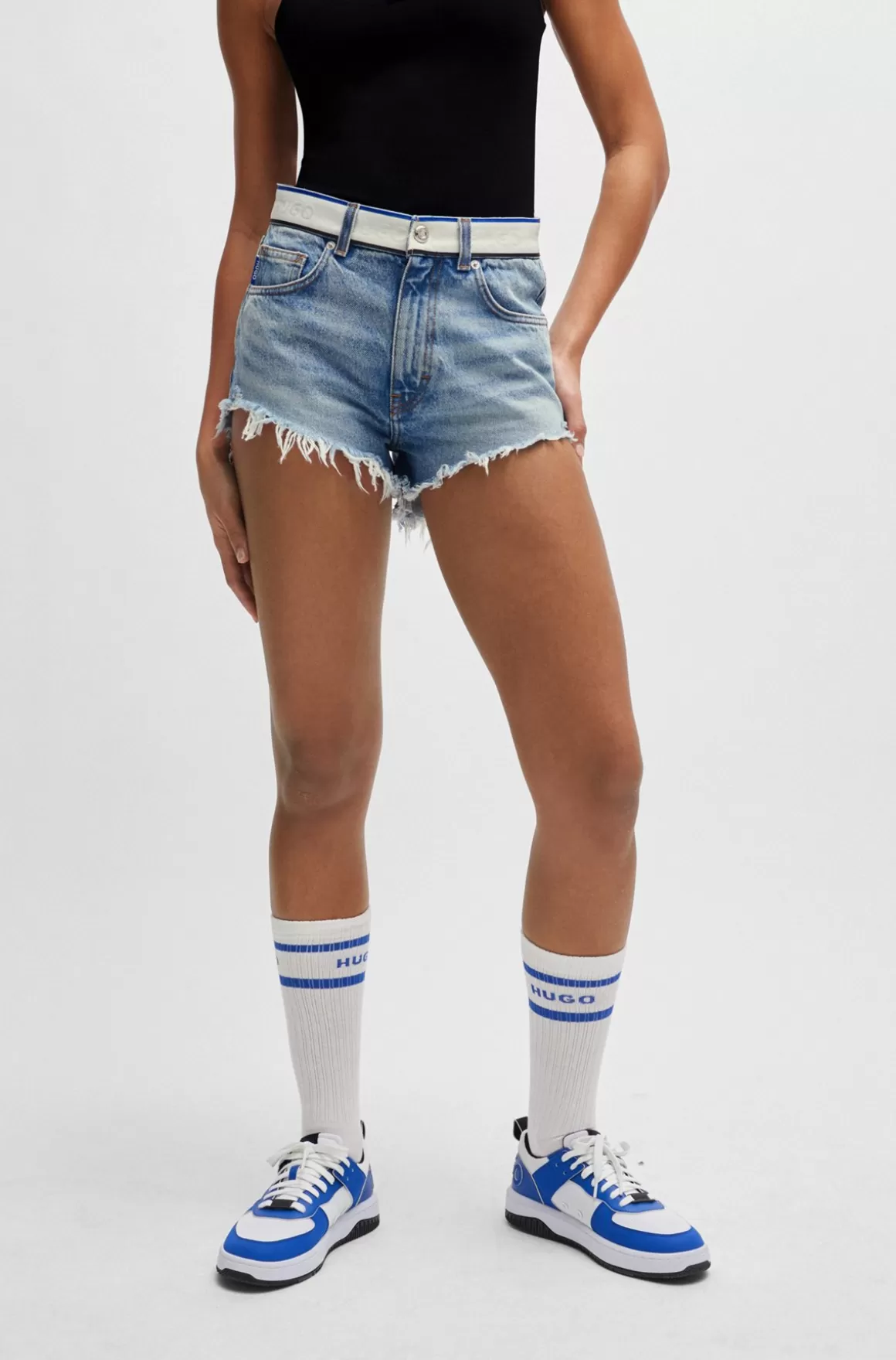 HUGO BOSS Lyse Denimshorts Med Logobånd På Linningen