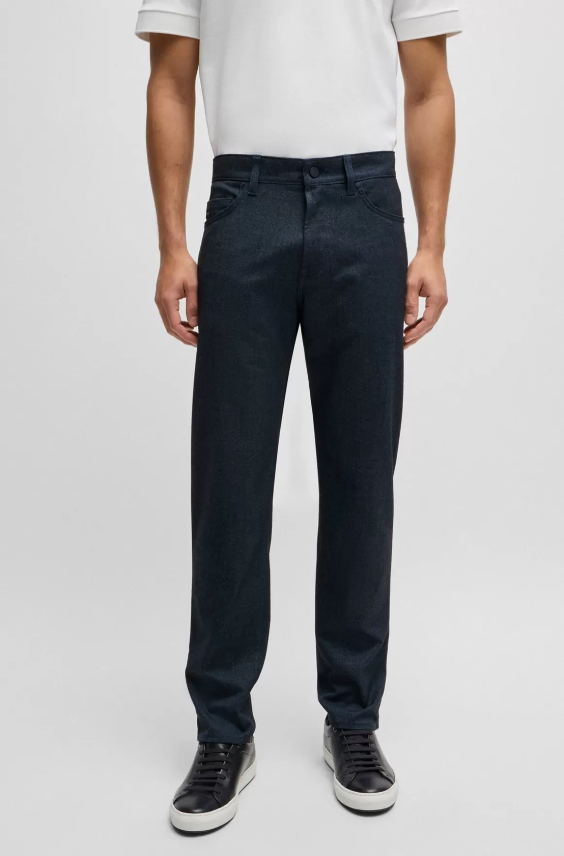 HUGO BOSS Maine Regular Fit Bukser I Mouliné-twill Af, Som Ikke Krøller