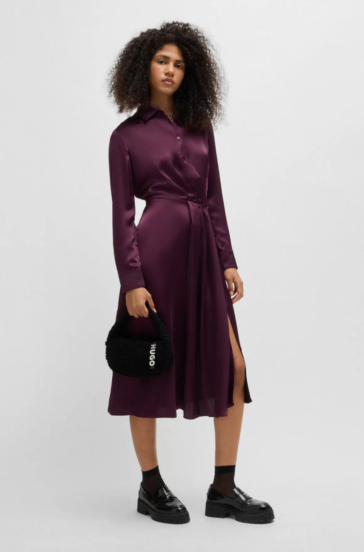 HUGO BOSS Midikjole I Satin Med Drapering