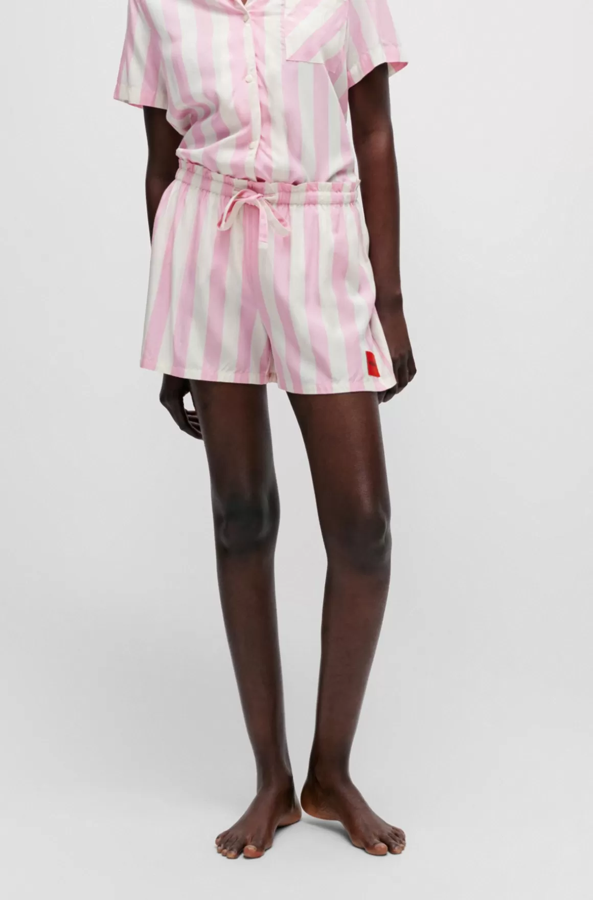 HUGO BOSS Mønstrede Pyjamasshorts Med Rødt Logomærke