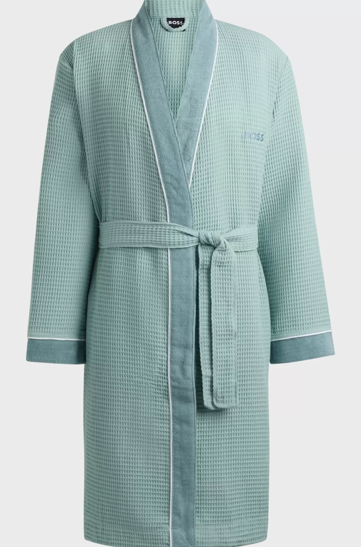 HUGO BOSS Morgenkåbe I Vaflet Bomuld Med Frottédetaljer I Kontrastfarve