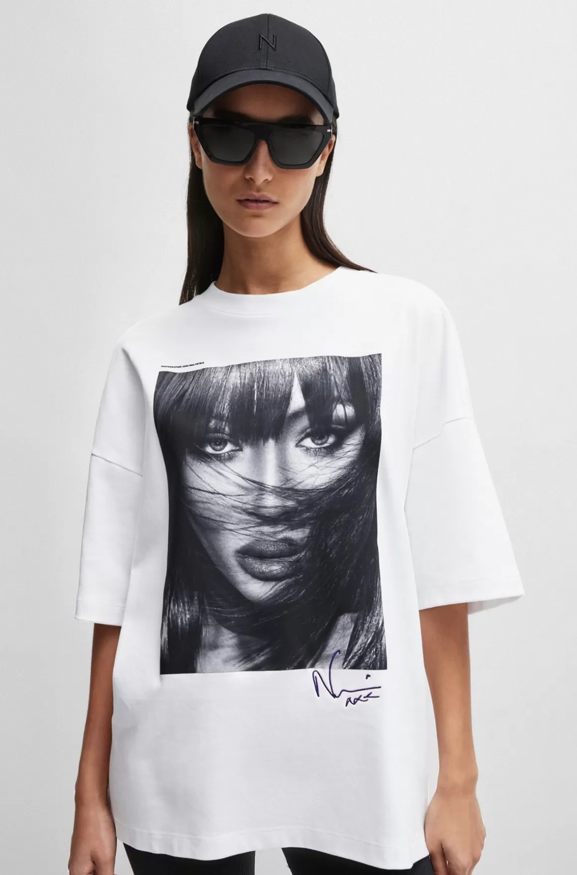 HUGO BOSS NAOMI X BOSS-T-shirt I Interlock-bomuld Med Sænkede Skuldre
