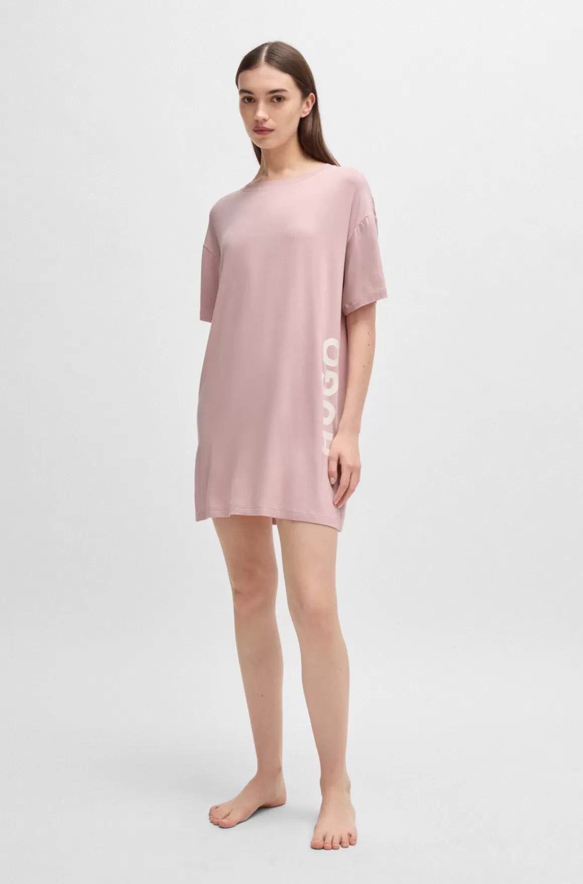 HUGO BOSS Natkjole I Jersey Med Stræk, Relaxed Fit Og Logoprint