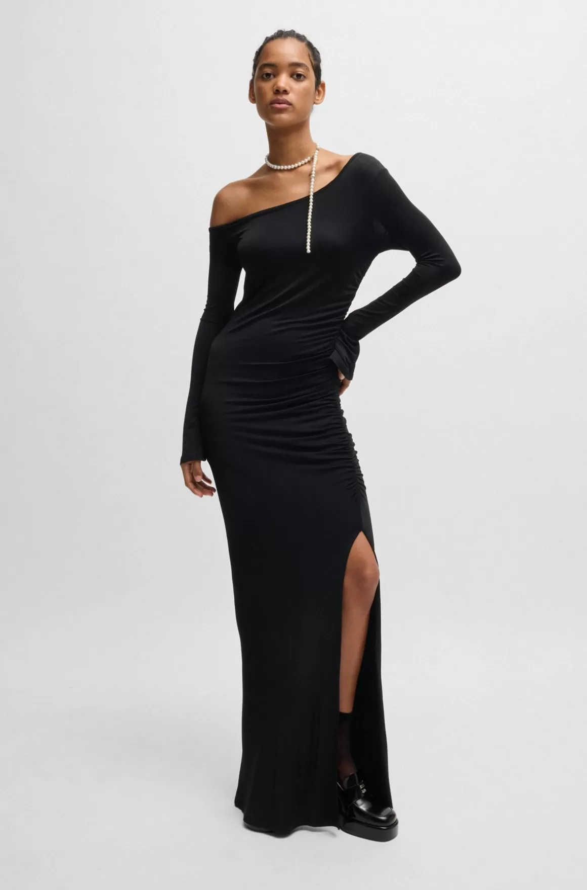 HUGO BOSS Off-the-shoulder-kjole I Crepe Med Stræk