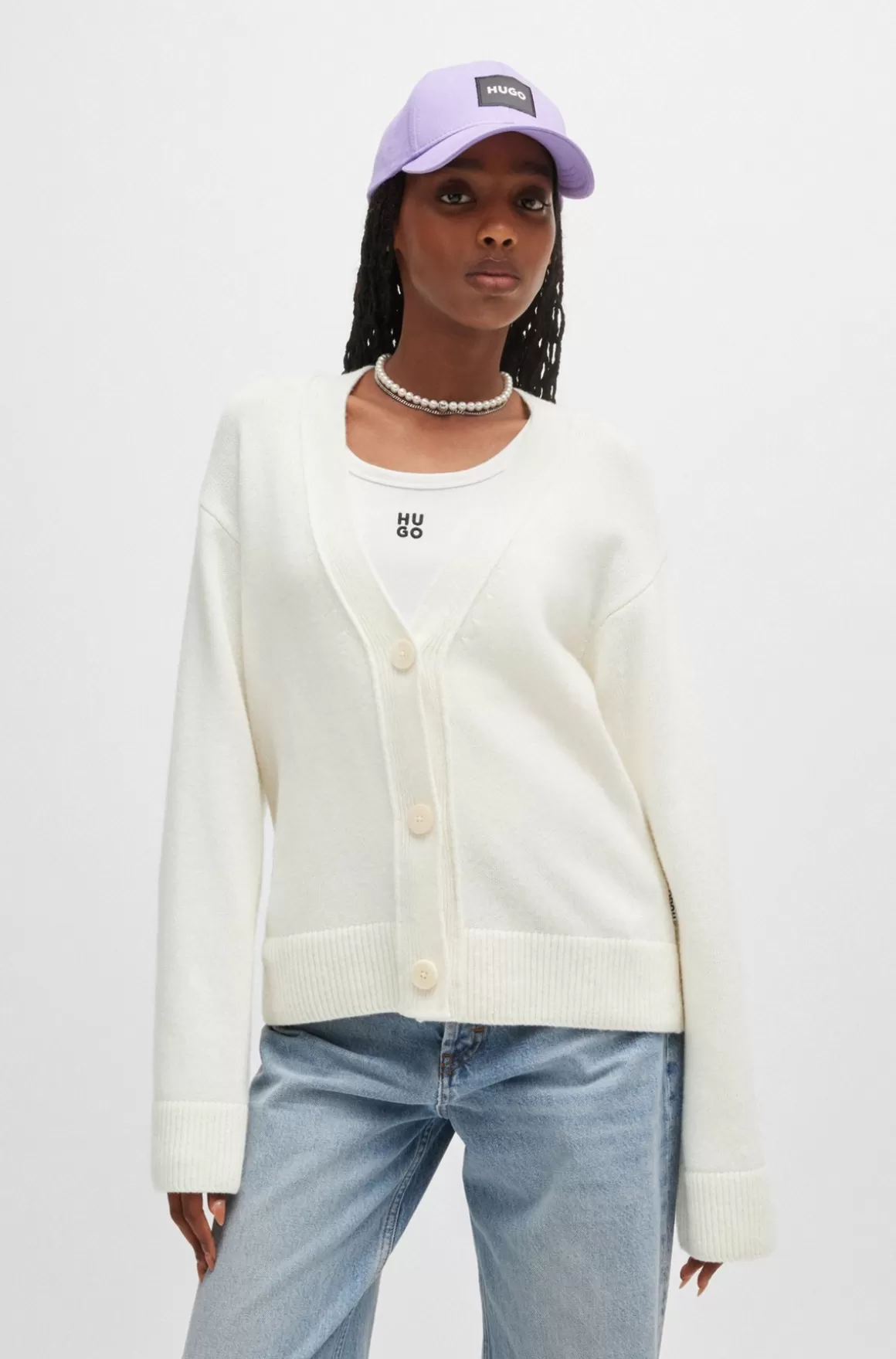 HUGO BOSS Oversize Fit Cardigan Med Uld Og Kashmir