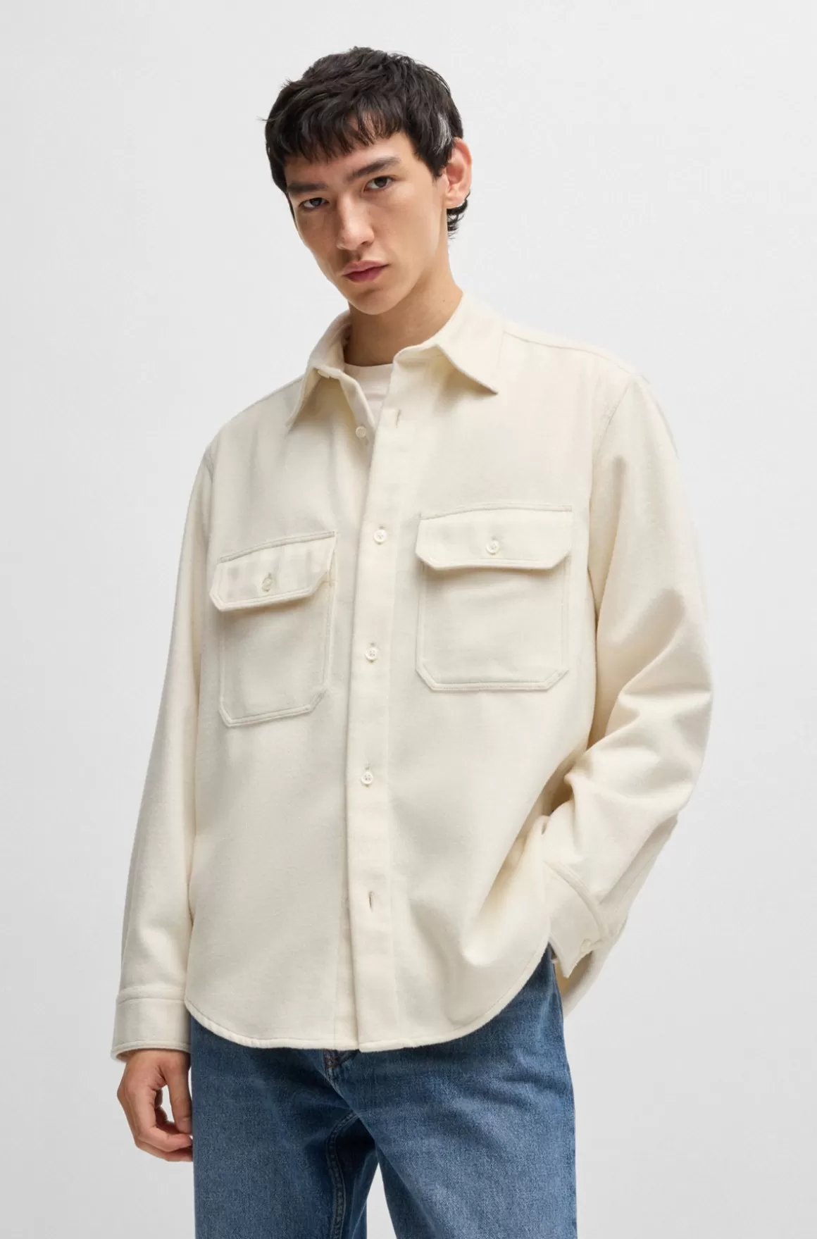 HUGO BOSS Oversize Fit Skjorte I Børstet Flannel