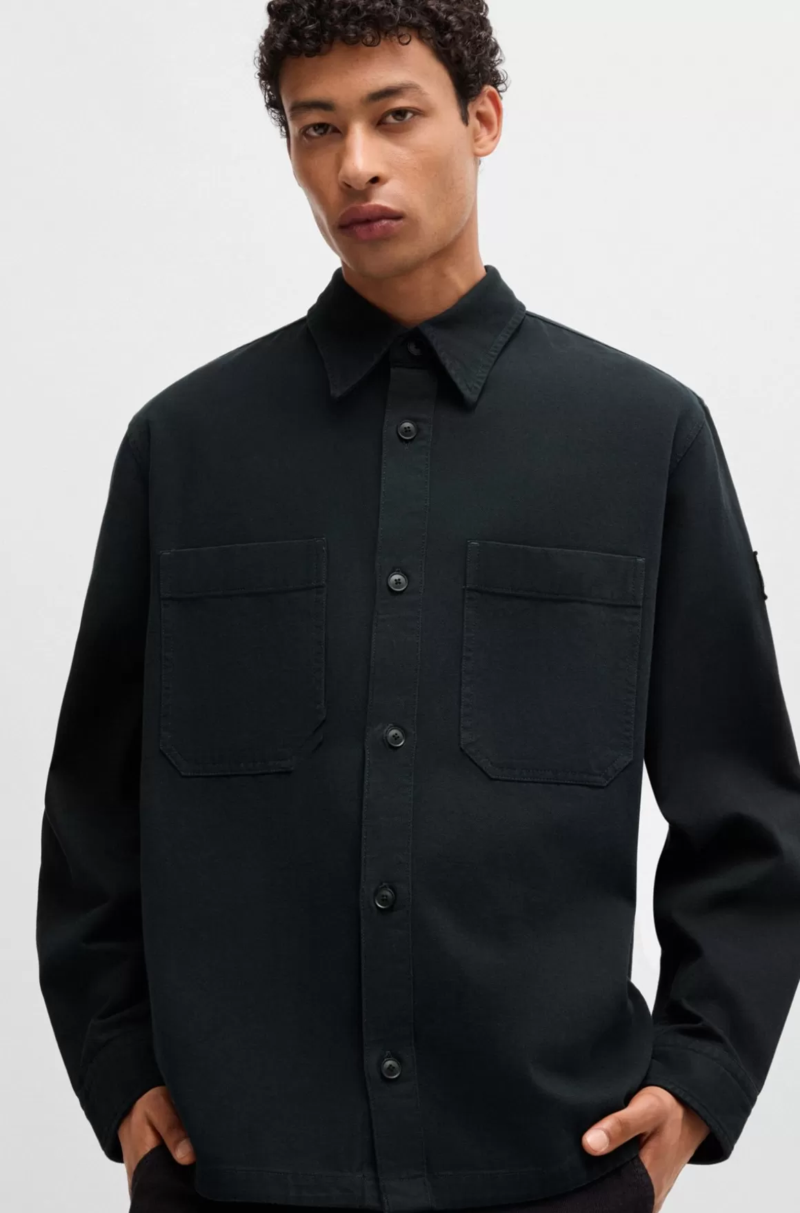 HUGO BOSS Oversize Fit Yderskjorte I Bomuldspiqué Med En Krave Med Spidse Flipper