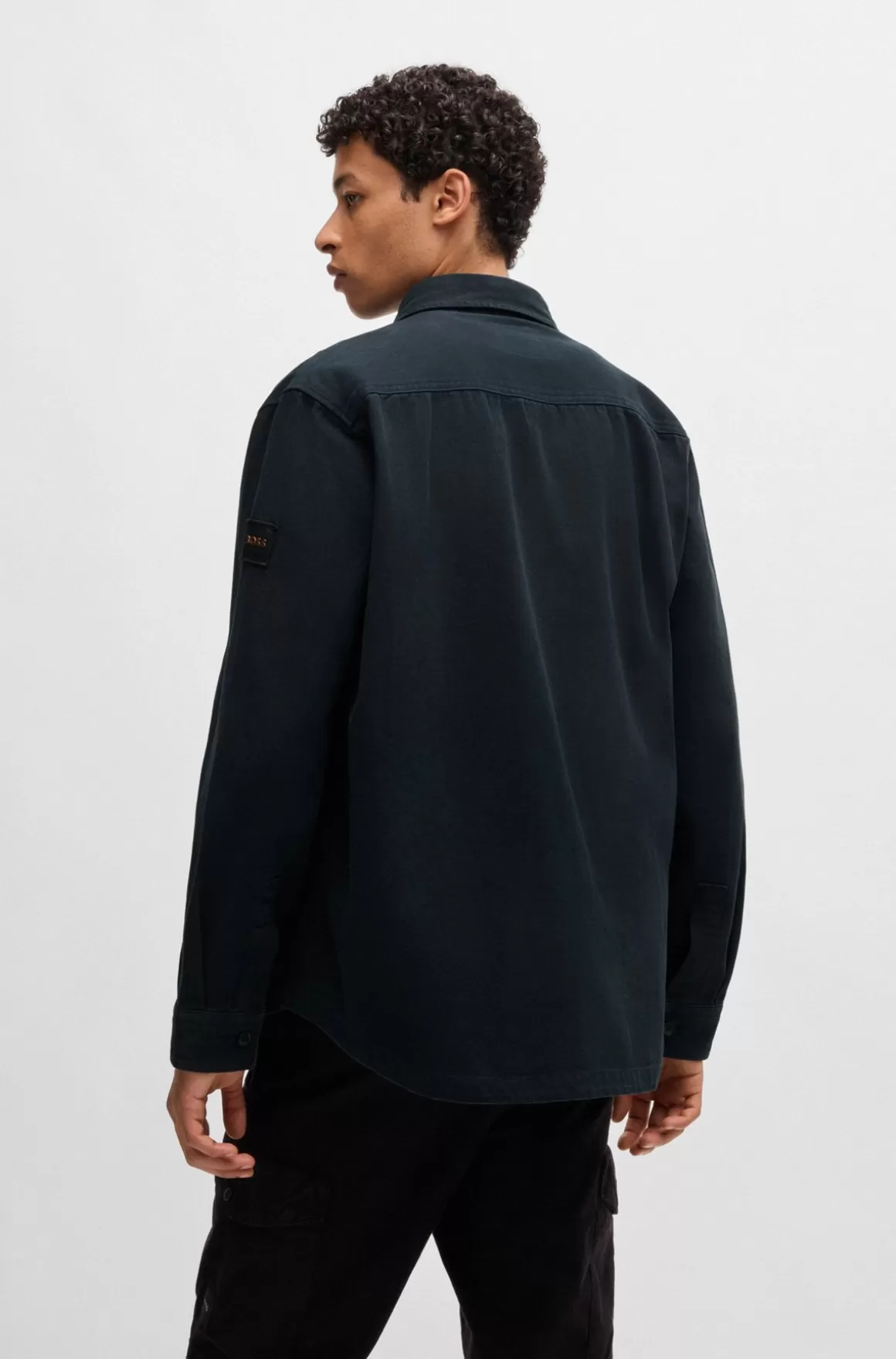 HUGO BOSS Oversize Fit Yderskjorte I Bomuldspiqué Med En Krave Med Spidse Flipper