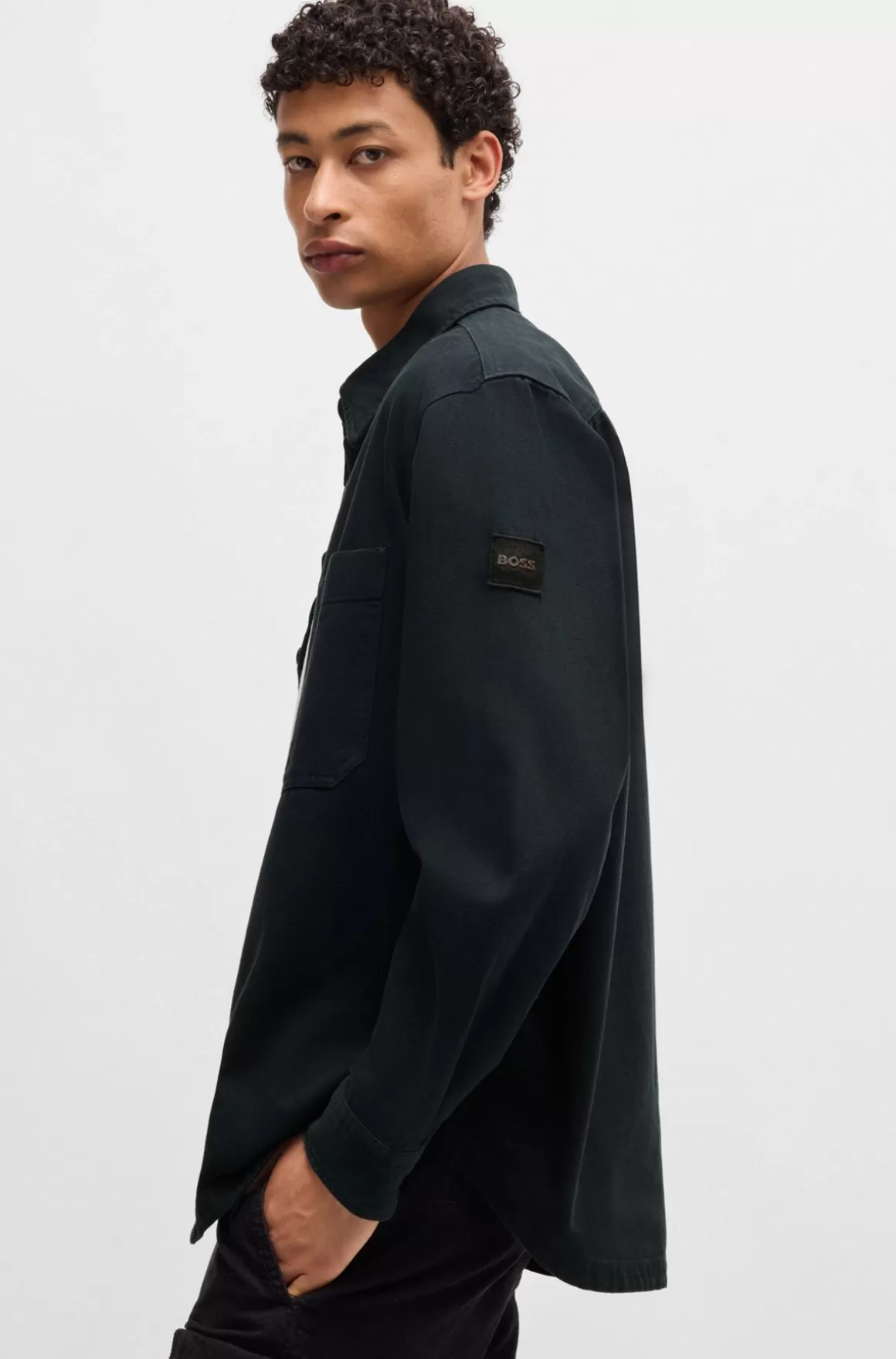 HUGO BOSS Oversize Fit Yderskjorte I Bomuldspiqué Med En Krave Med Spidse Flipper
