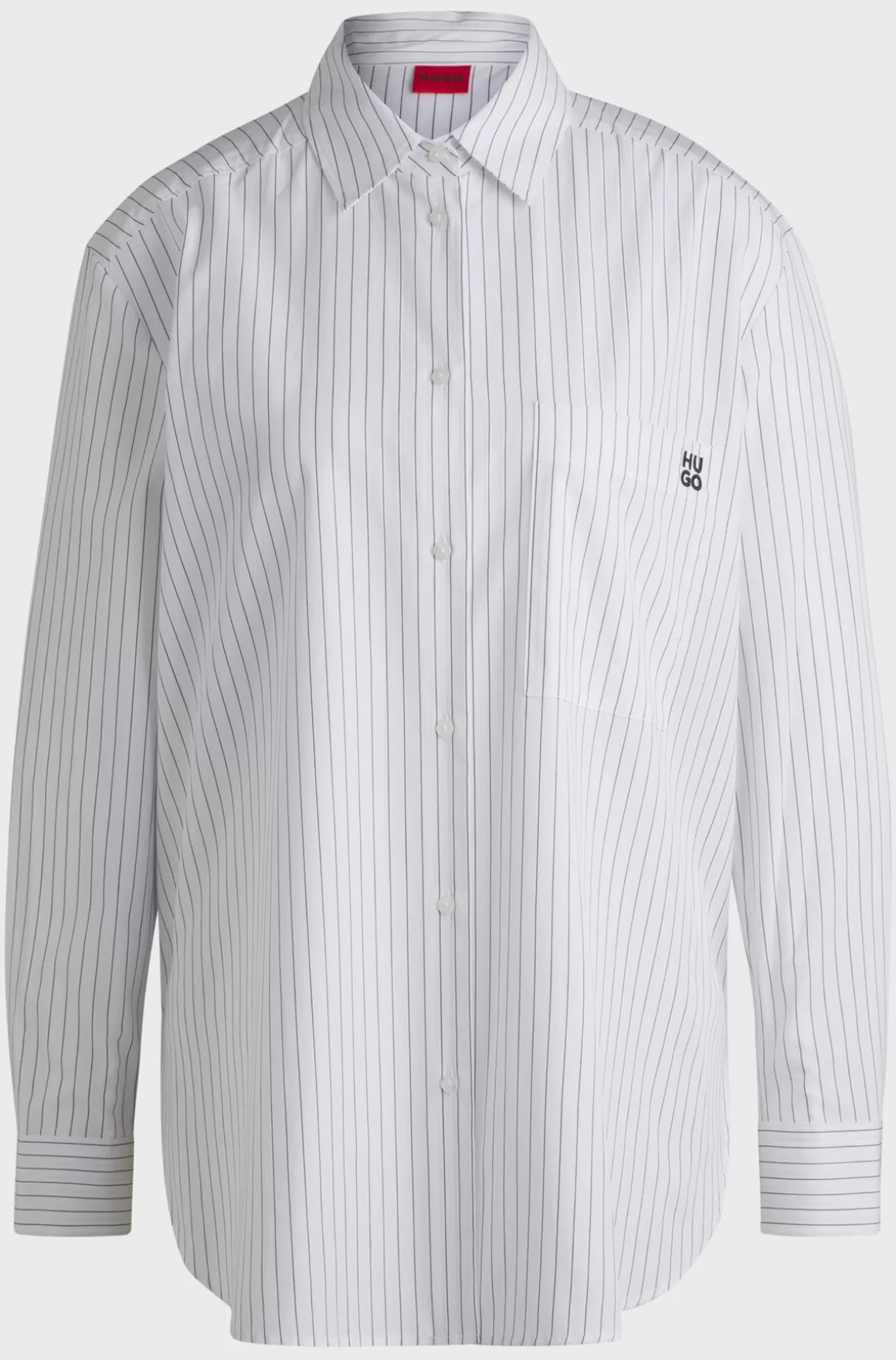 Dame HUGO BOSS Oversized Fit Skjorte I Stribet Bomuld Med Sommerfugleprint