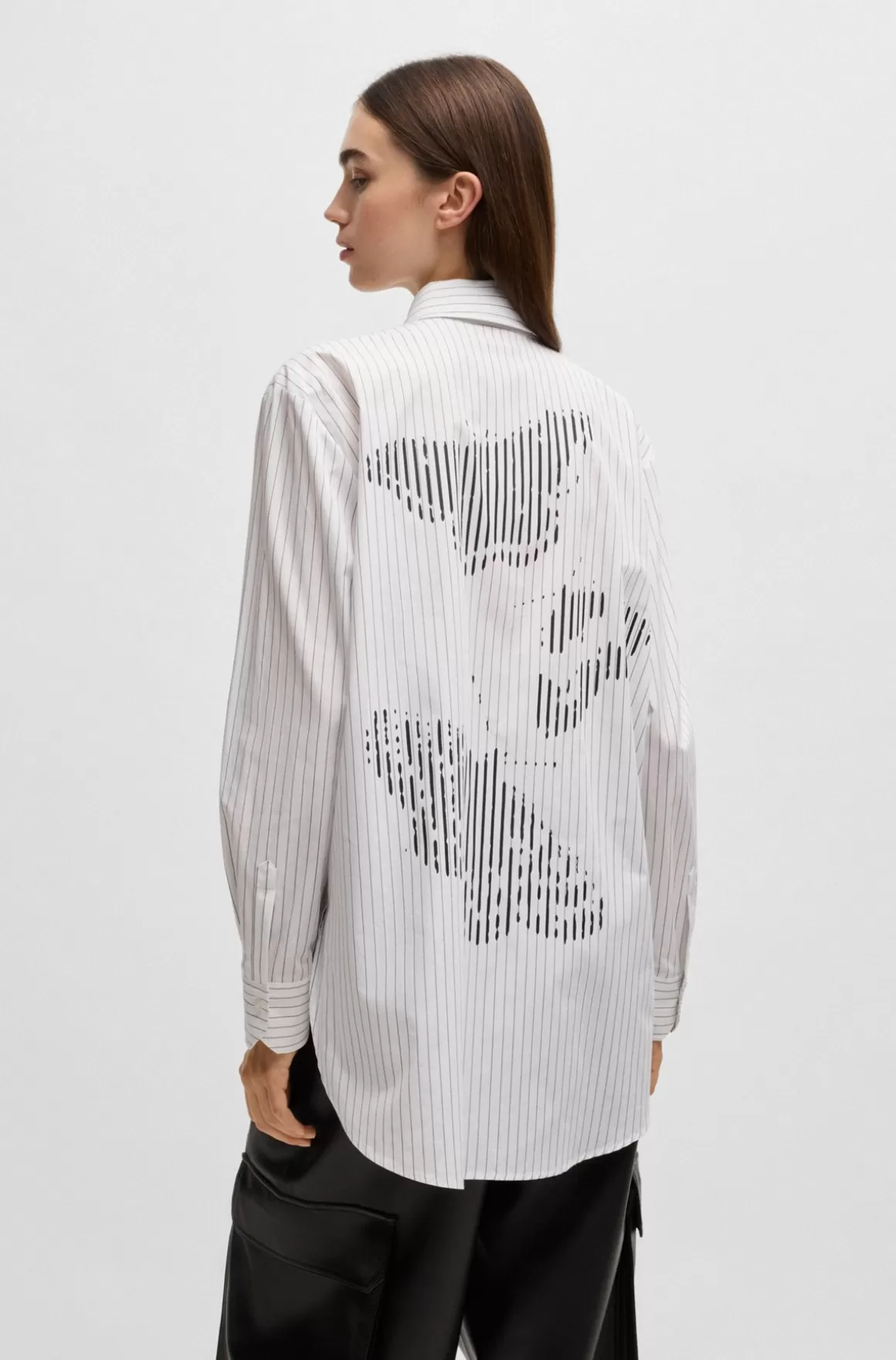 Dame HUGO BOSS Oversized Fit Skjorte I Stribet Bomuld Med Sommerfugleprint