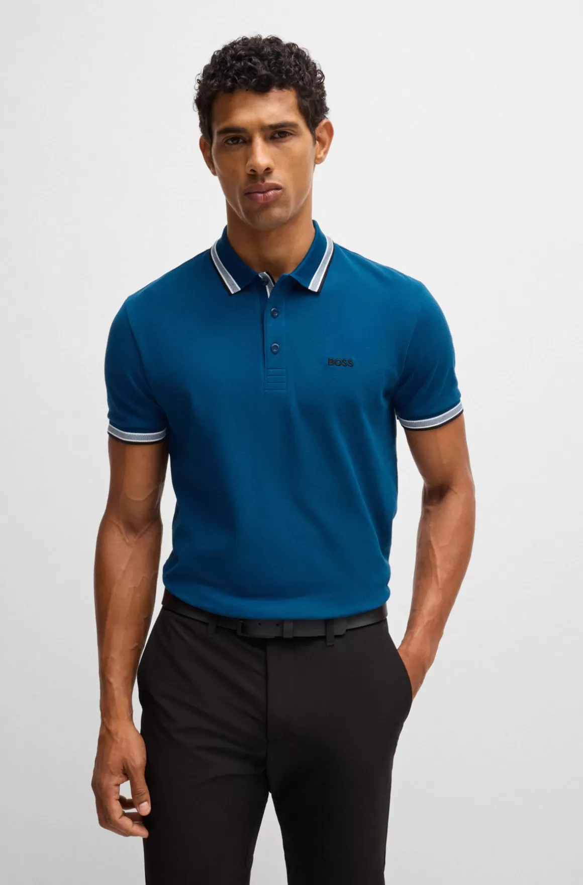 HUGO BOSS Paddy Poloshirt I Bomuldspiqué Med Logo I Kontrastfarve
