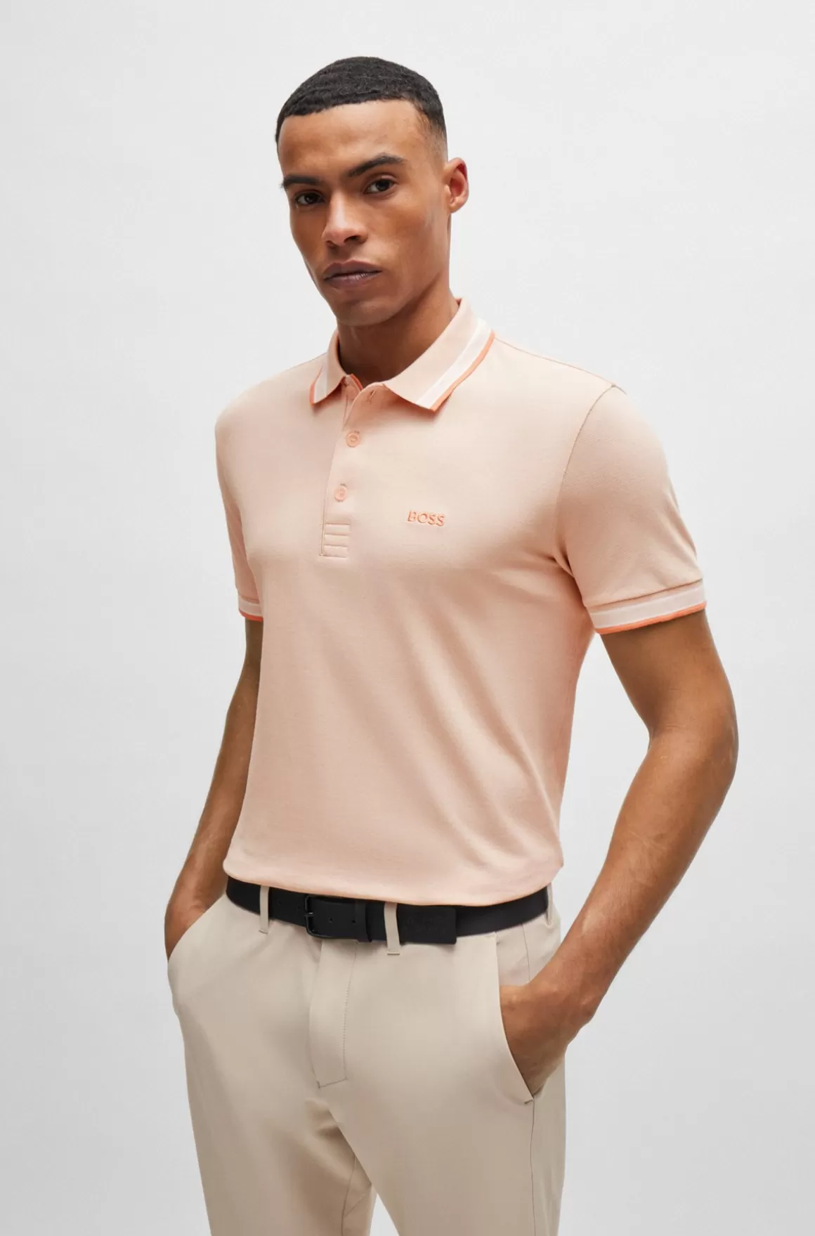HUGO BOSS Paddy Poloshirt I Bomuldspiqué Med Logo I Kontrastfarve