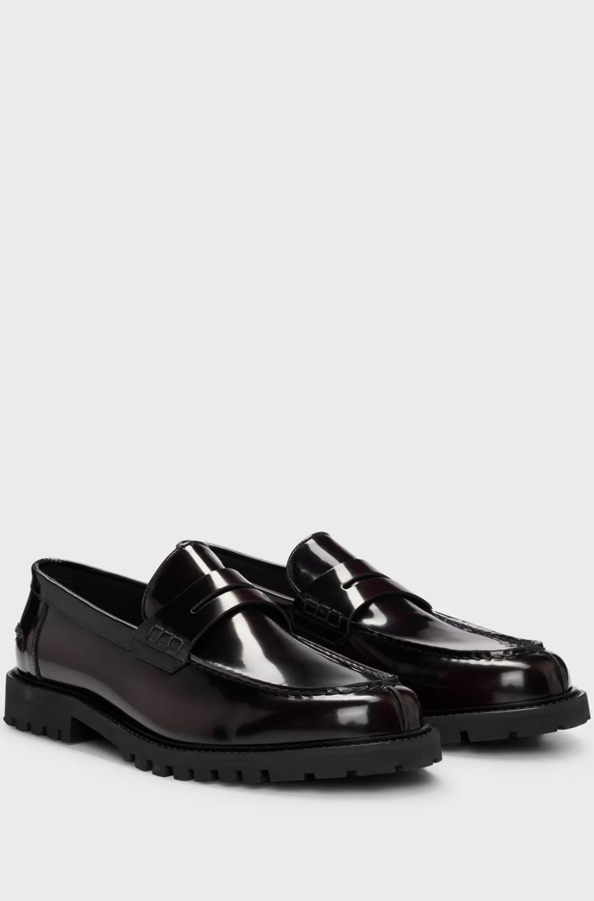 HUGO BOSS Pennyloafers I Blankt Læder Med Rillet Gummisål