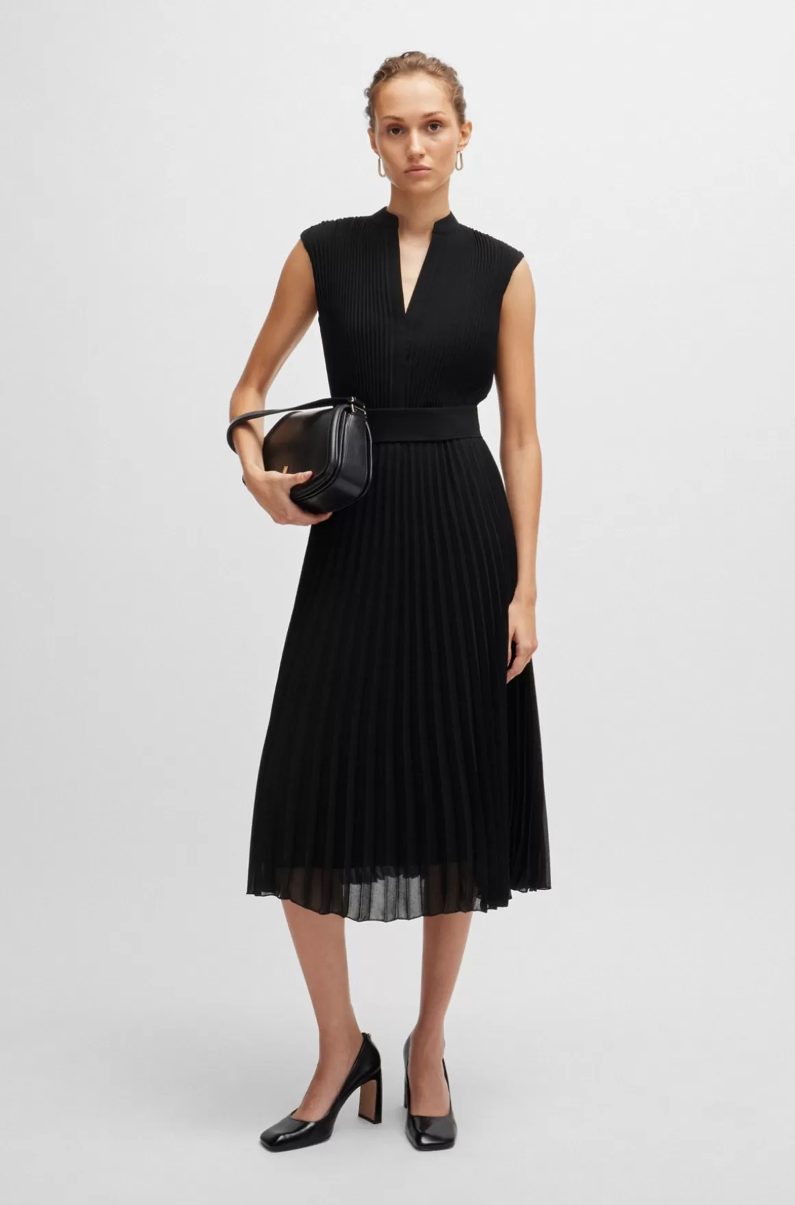 Dame HUGO BOSS Plisseret Crepekjole Med V-hals
