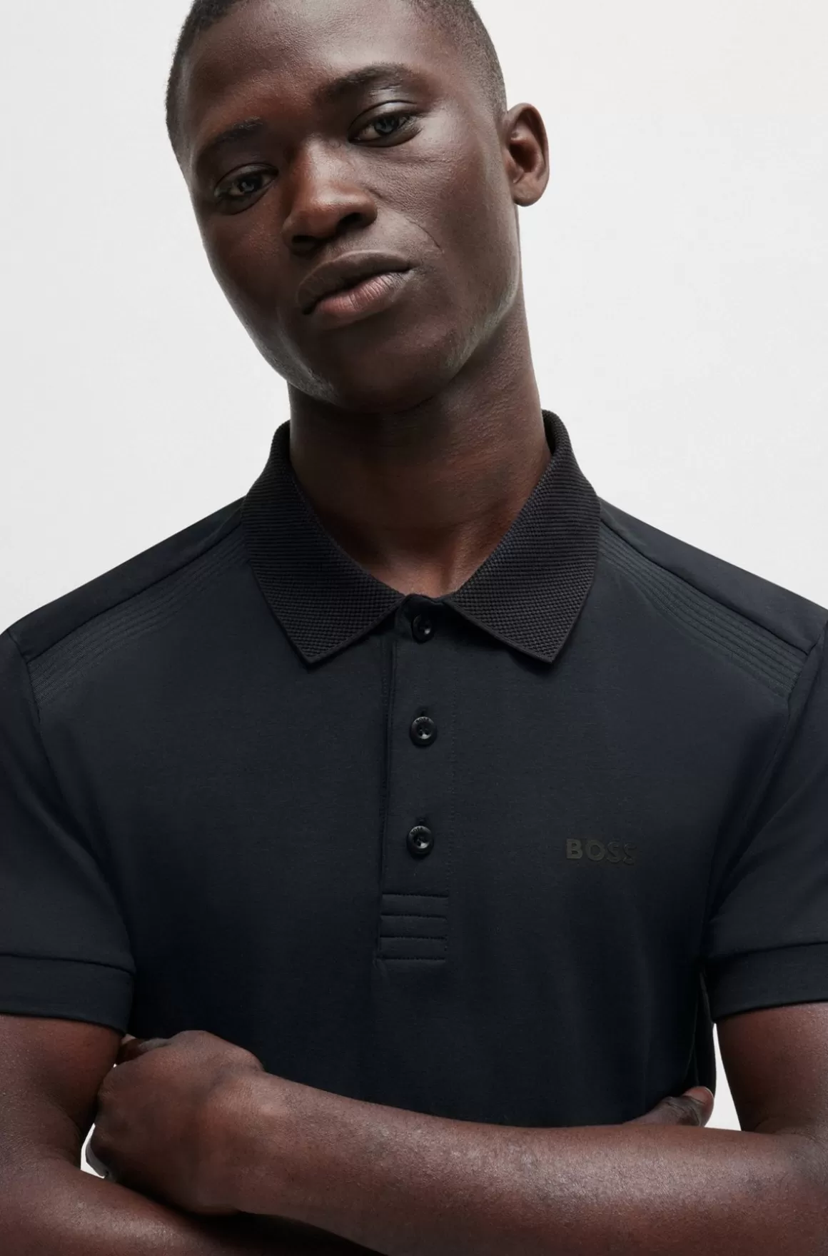 HUGO BOSS Poloshirt I Bomuld Med Stræk Og Indsatser Af Stribet Bånd