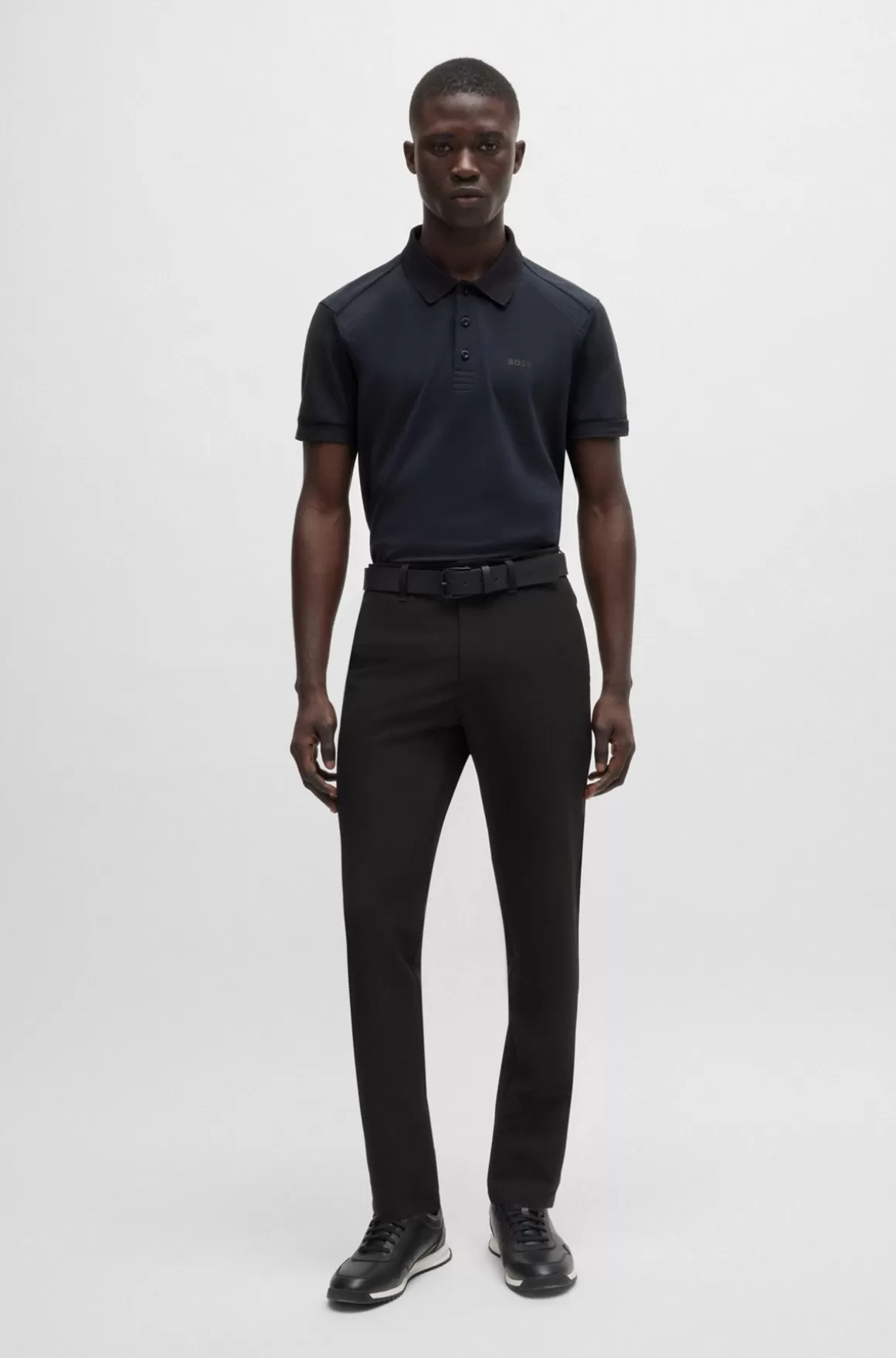 HUGO BOSS Poloshirt I Bomuld Med Stræk Og Indsatser Af Stribet Bånd
