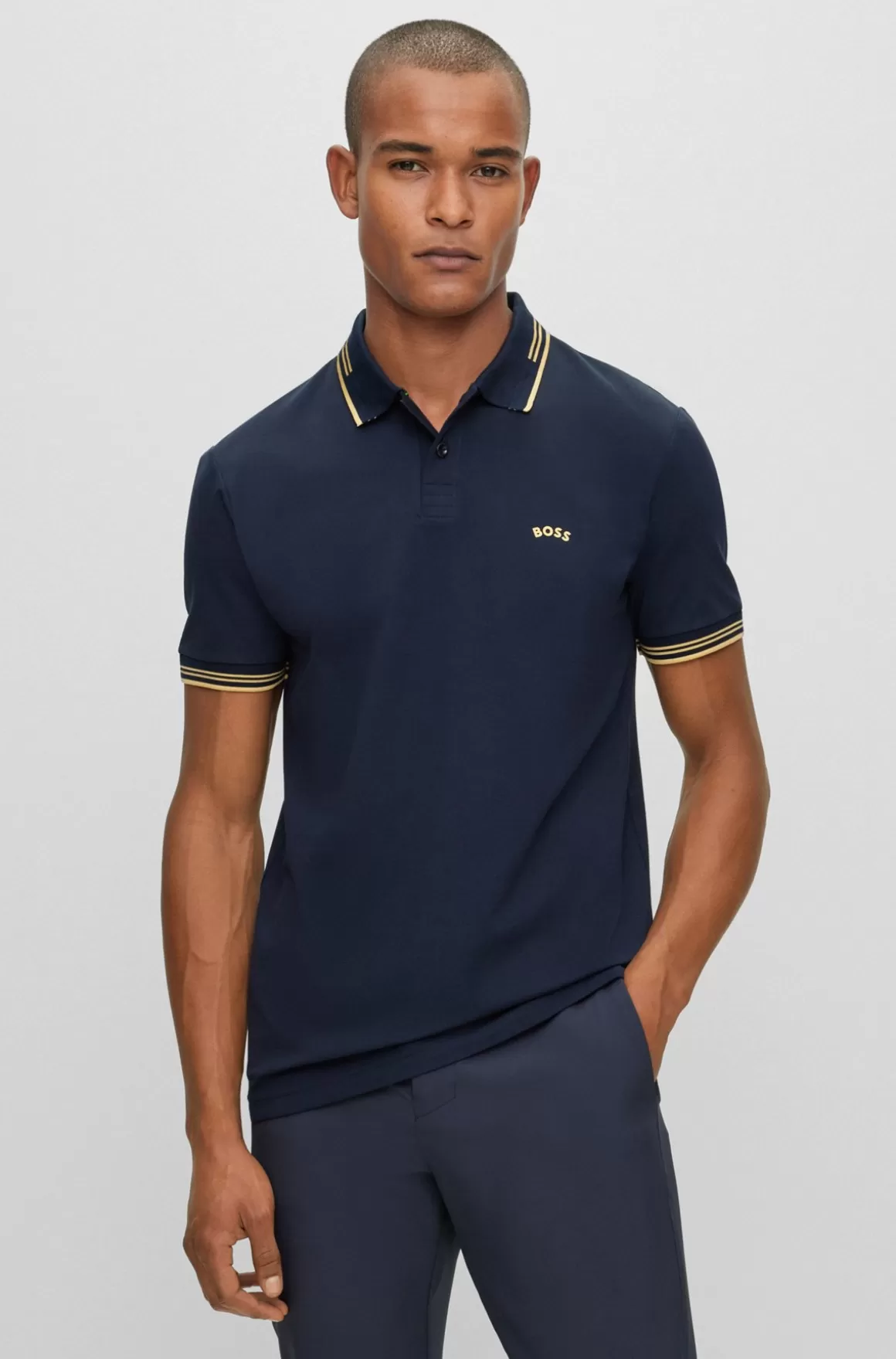 HUGO BOSS Poloshirt I Bomuld Med Stræk, Slank Pasform Og Buet Logo