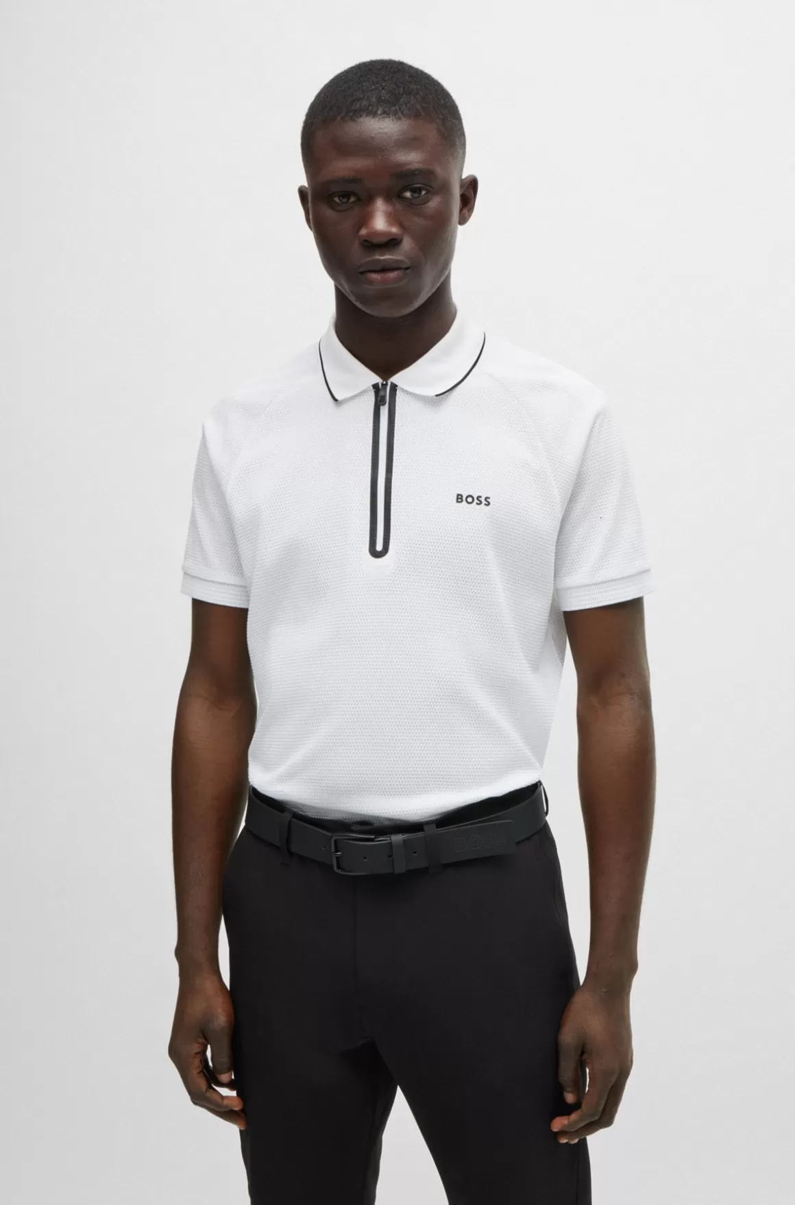 HUGO BOSS Poloshirt I Bomuld Med Struktur Og Kontrastlogo