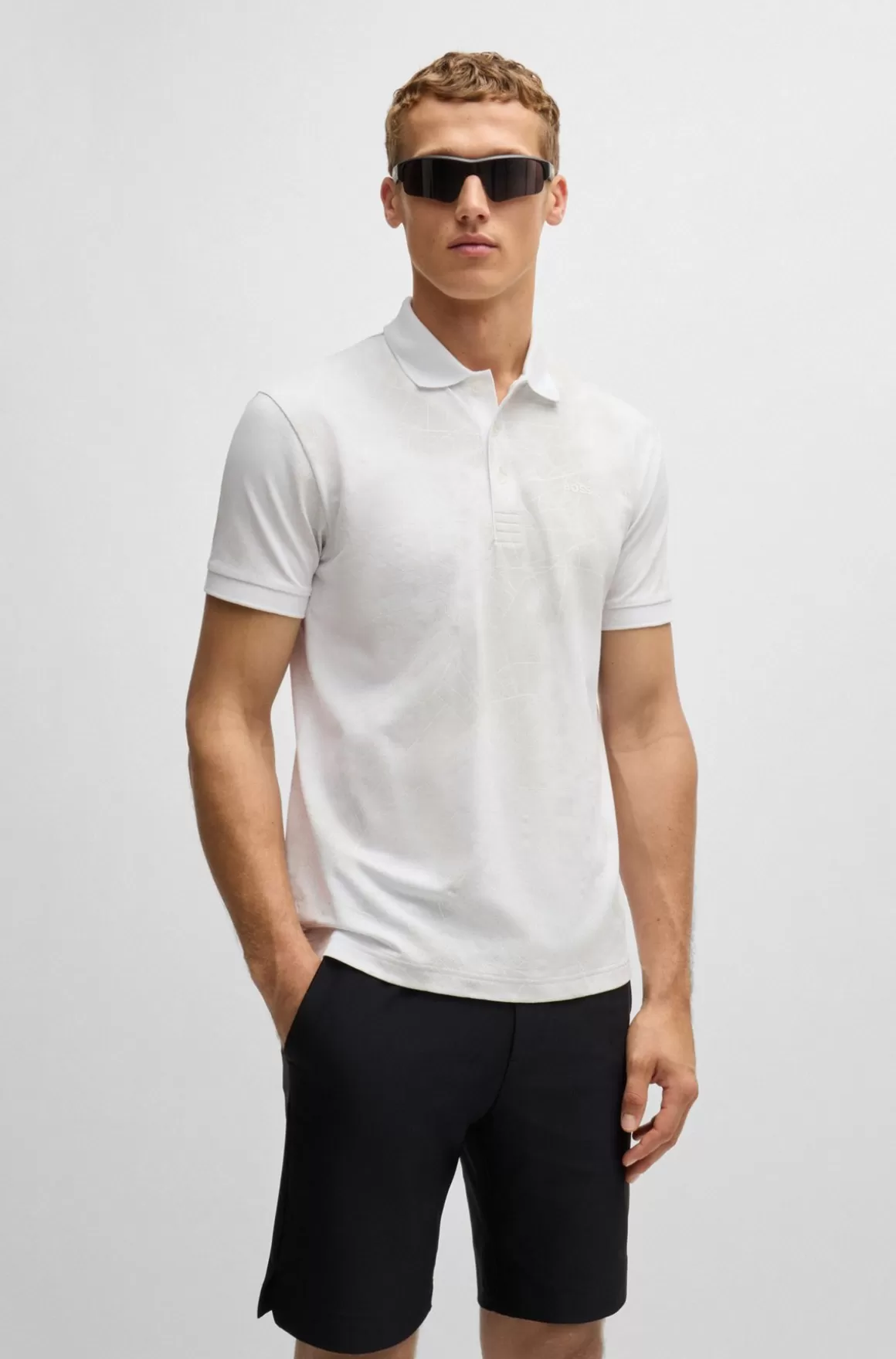 HUGO BOSS Poloshirt I Bomuldsblanding Med Dekorativt Reflekterende Print