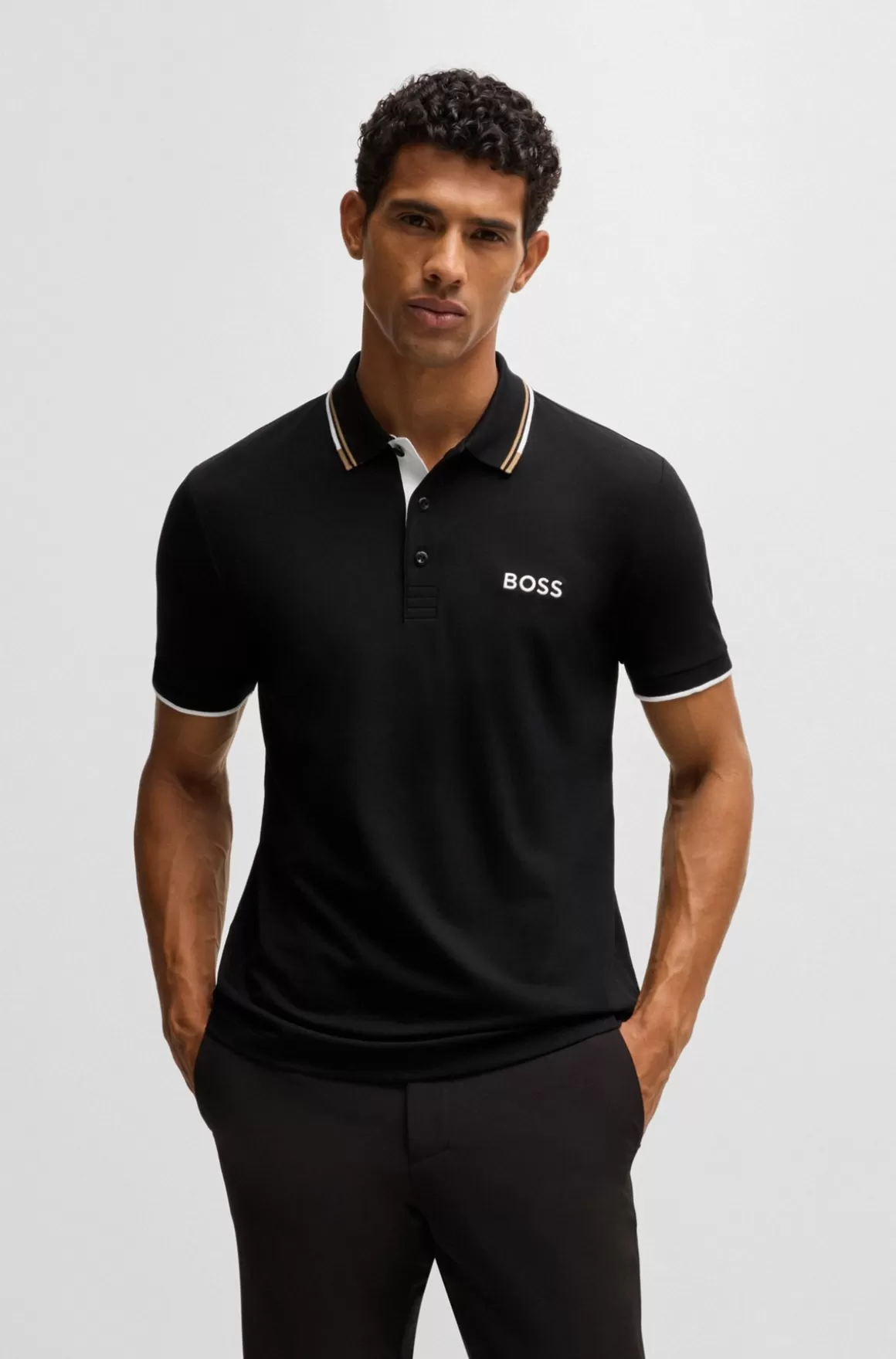 HUGO BOSS Poloshirt I Bomuldsblanding Med Kontrasterende Logoer