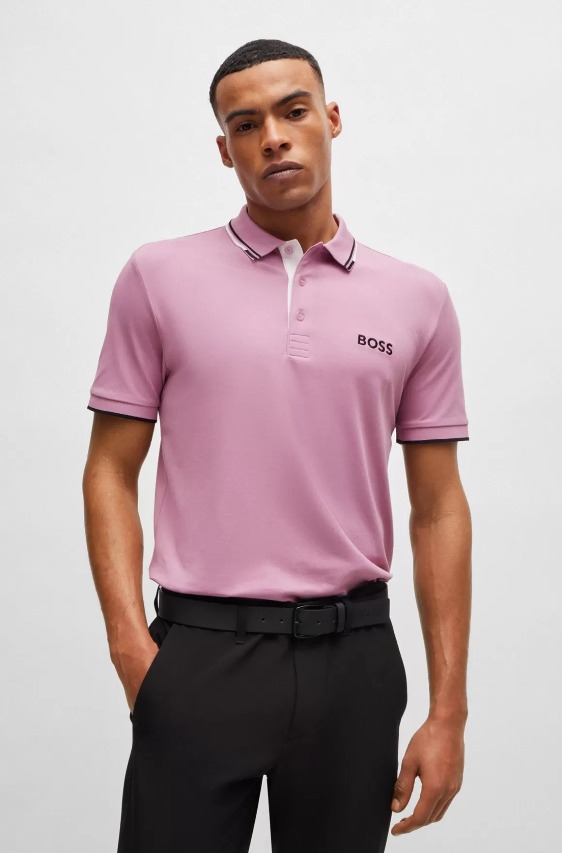 HUGO BOSS Poloshirt I Bomuldsblanding Med Kontrasterende Logoer