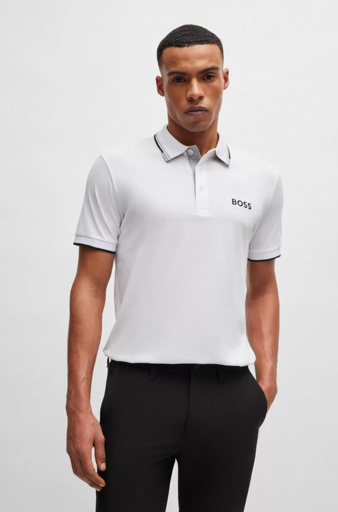 HUGO BOSS Poloshirt I Bomuldsblanding Med Kontrasterende Logoer