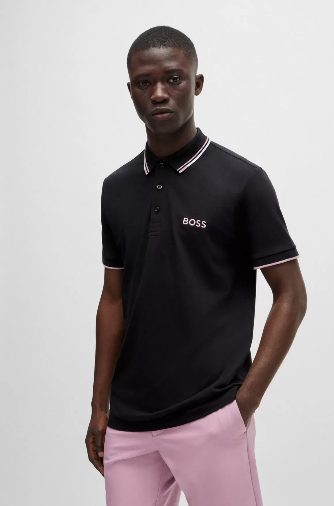 HUGO BOSS Poloshirt I Bomuldsblanding Med Kontrasterende Logoer