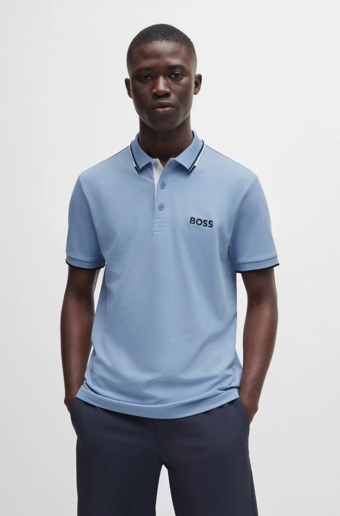 HUGO BOSS Poloshirt I Bomuldsblanding Med Kontrasterende Logoer