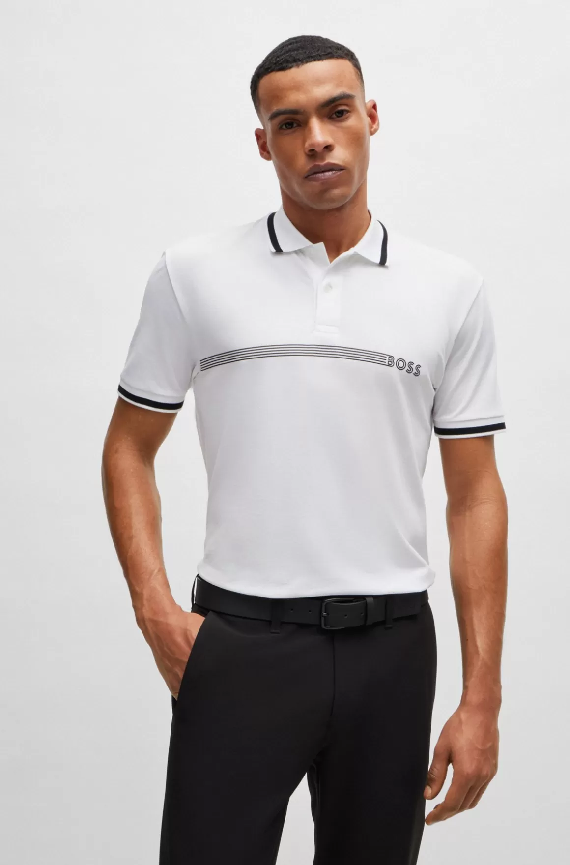 HUGO BOSS Poloshirt I Bomuldsblanding Med Striber Og Logo