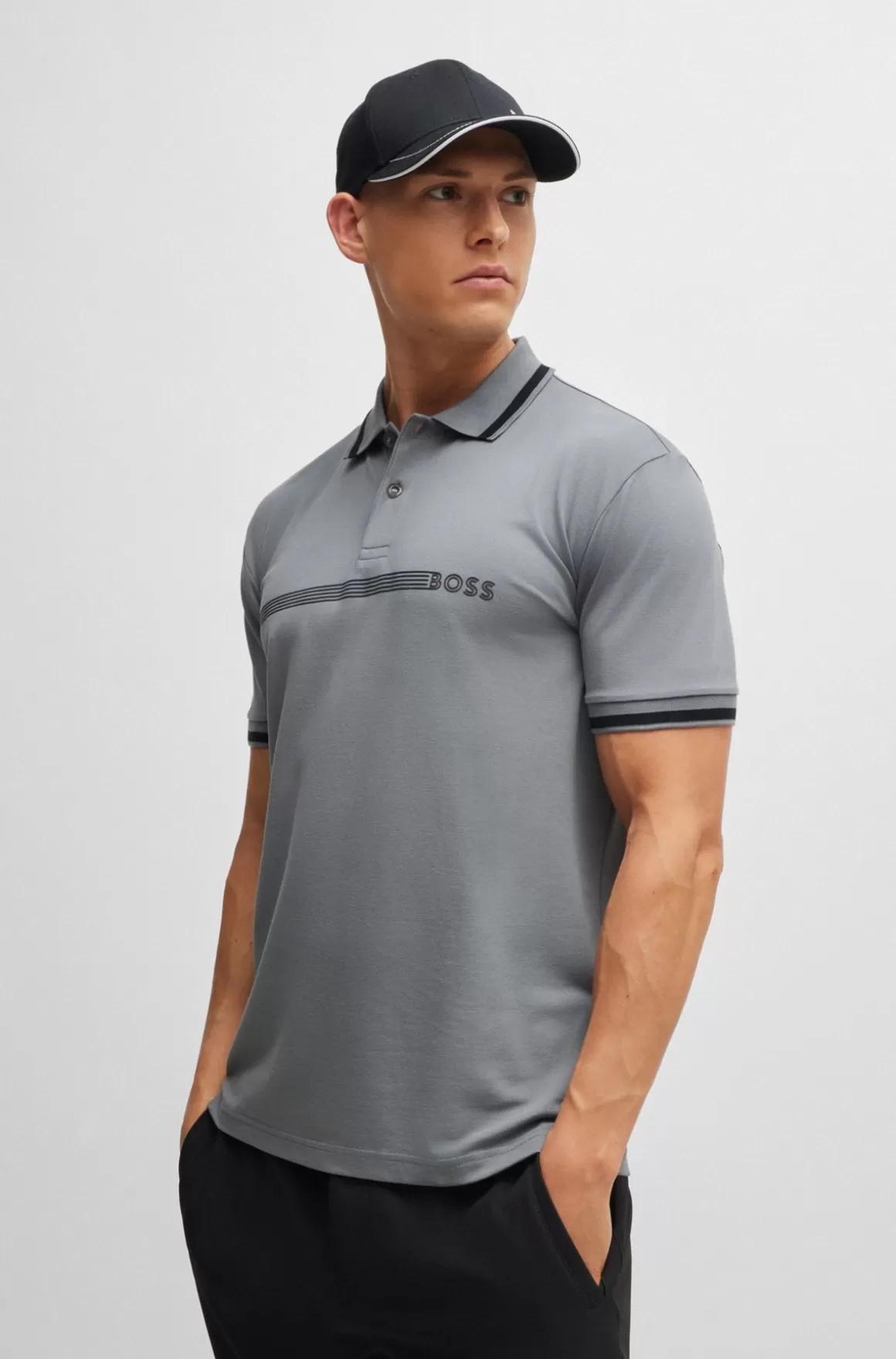HUGO BOSS Poloshirt I Bomuldsblanding Med Striber Og Logo